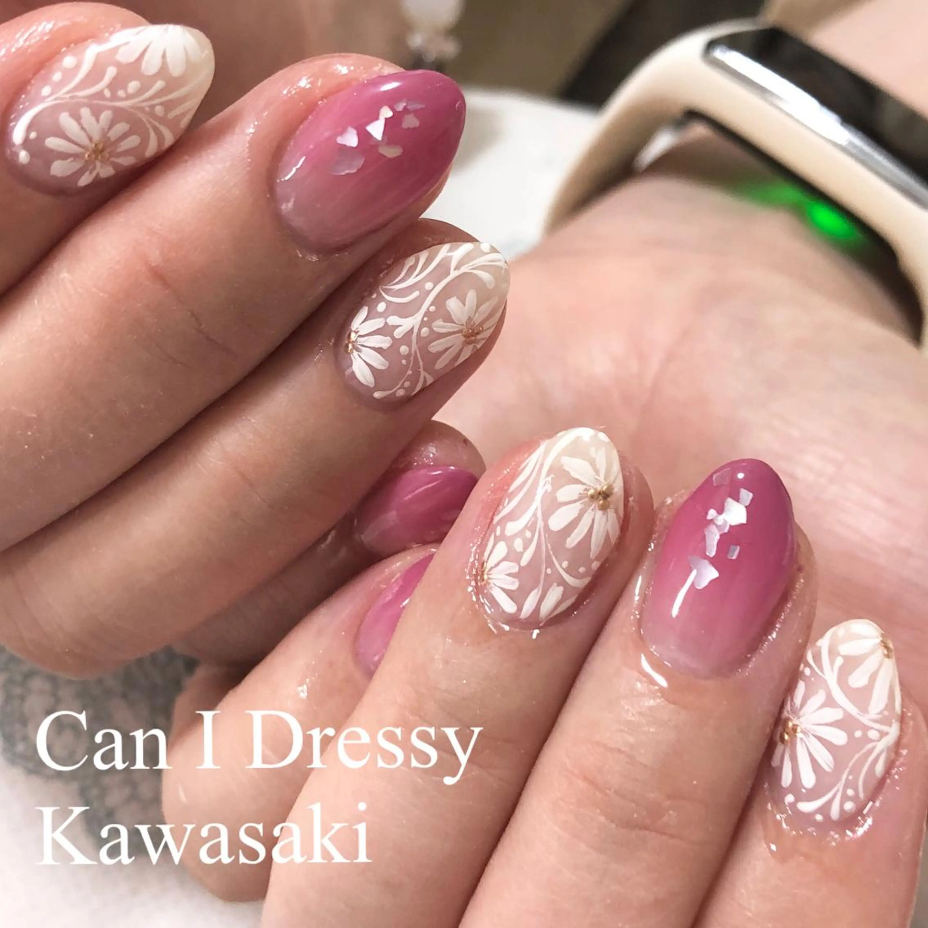 ネイル クリアネイル フラワーネイル レース ハンドネイル Can I 川崎店 三島 久美子のネイルデザイン