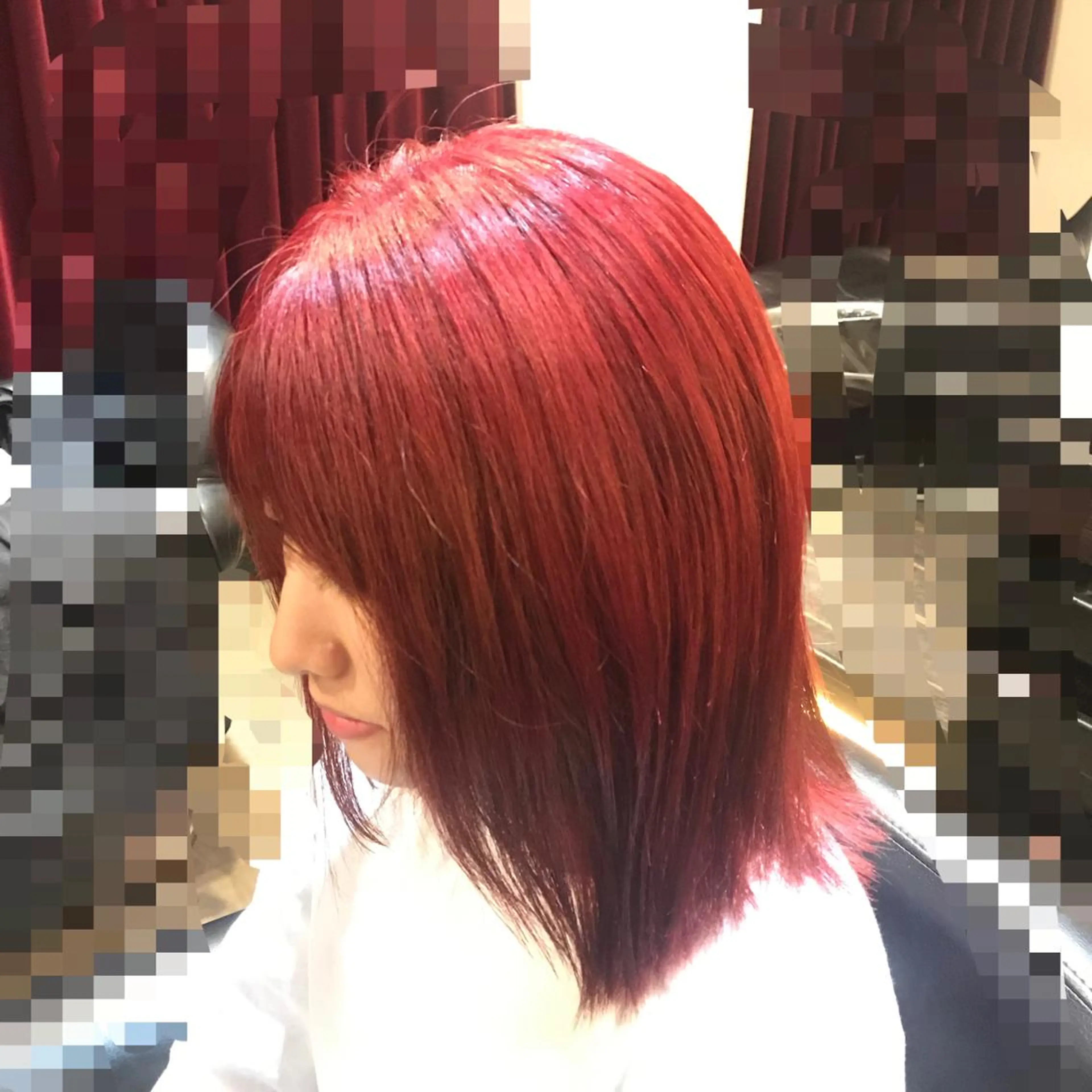 ミディアム カラー ブリーチ レッドカラー 縮毛矯正専門店店長 佐々木動画モデル募集のヘアスタイル