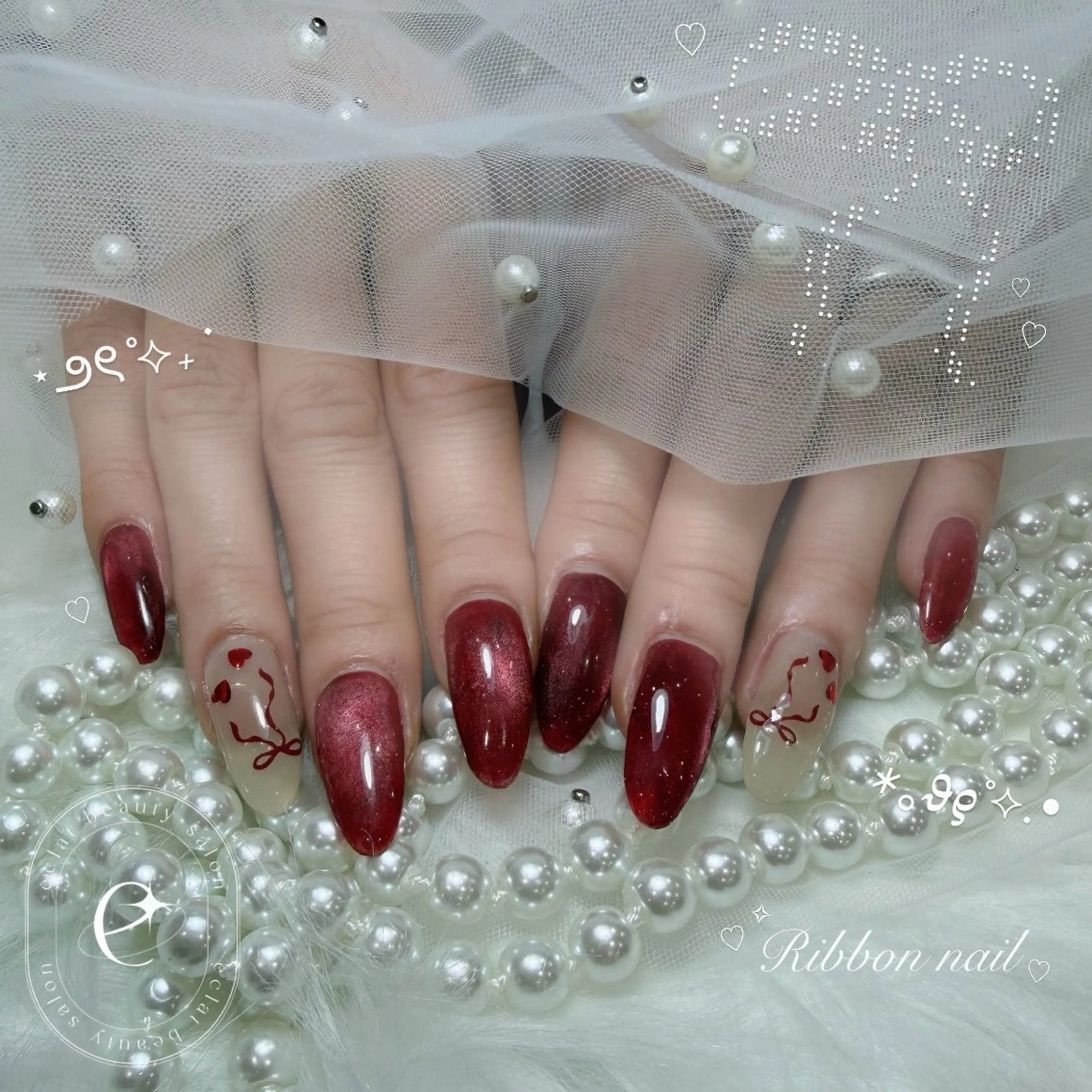 ネイル リボン ハンドネイル eclat Kaedeのネイルデザイン