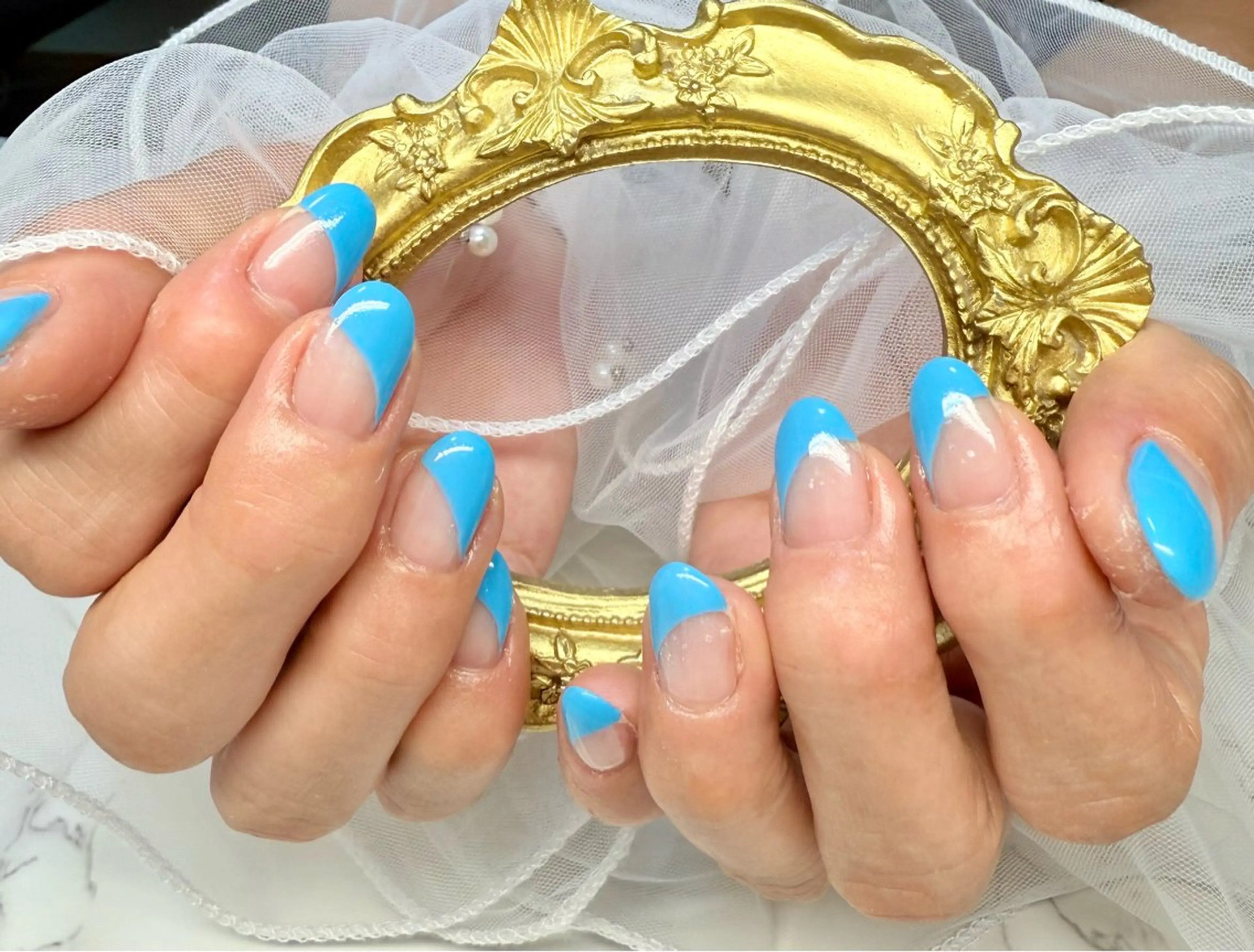 ネイル アートネイル フレンチネイル ガラスフレンチ 氷ネイル・うるうるネイル キラキラネイル M.N_ nailのネイルデザイン