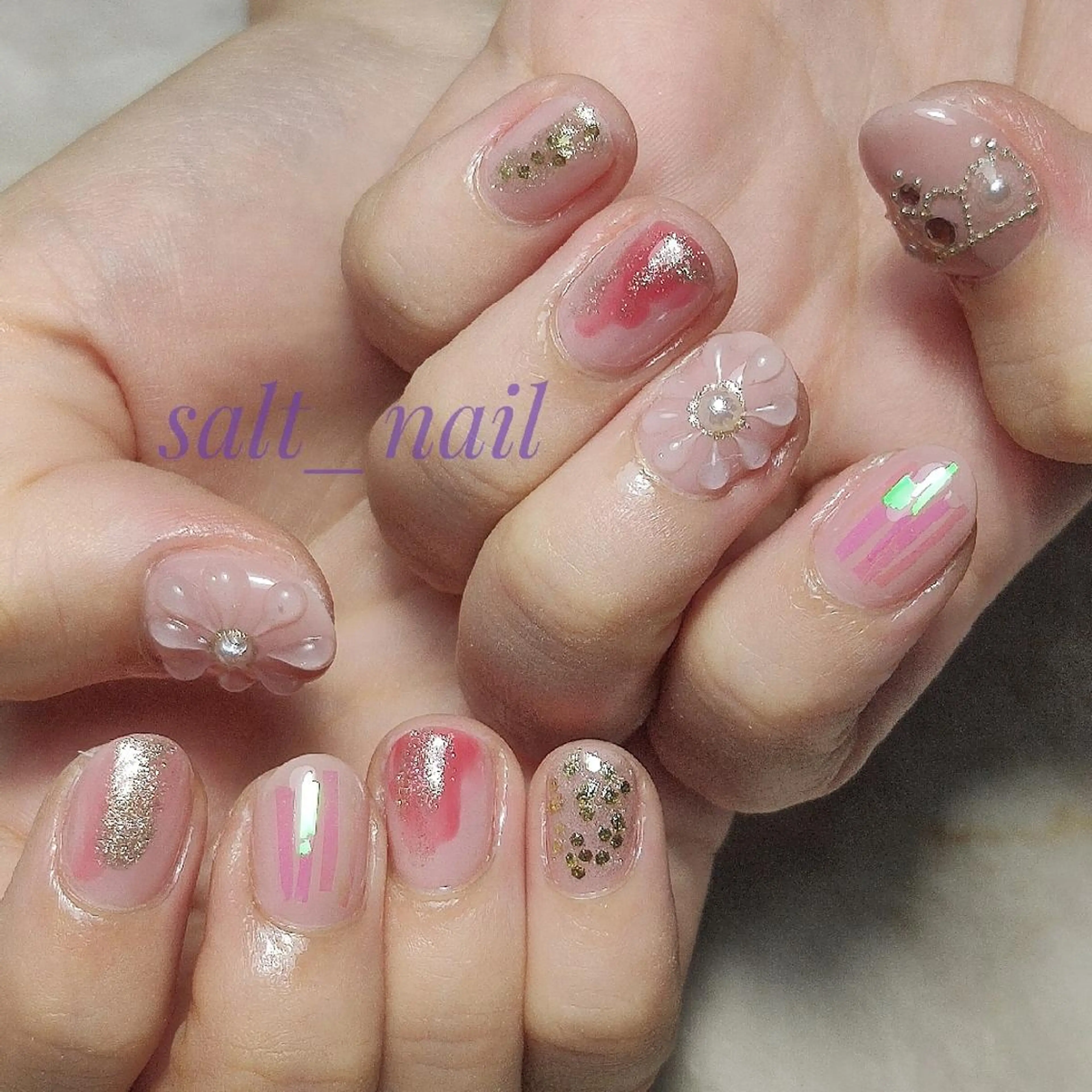 ネイル フラワーネイル ぷっくりネイル ハンドネイル 個人サロン saltnailのネイルデザイン