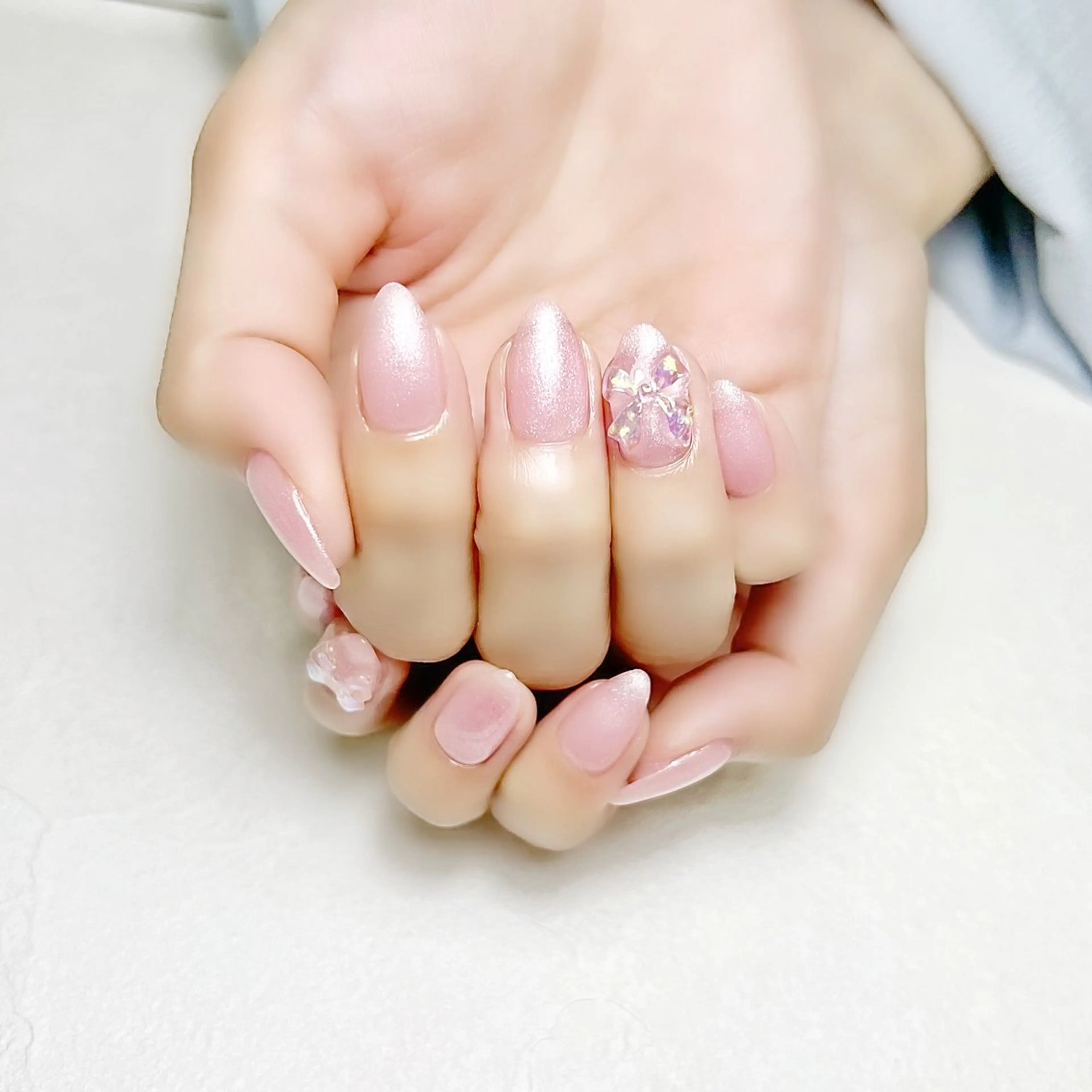 ネイル オフィスネイル ワンカラーネイル ピンク リボン rouse nail RISATOのネイルデザイン