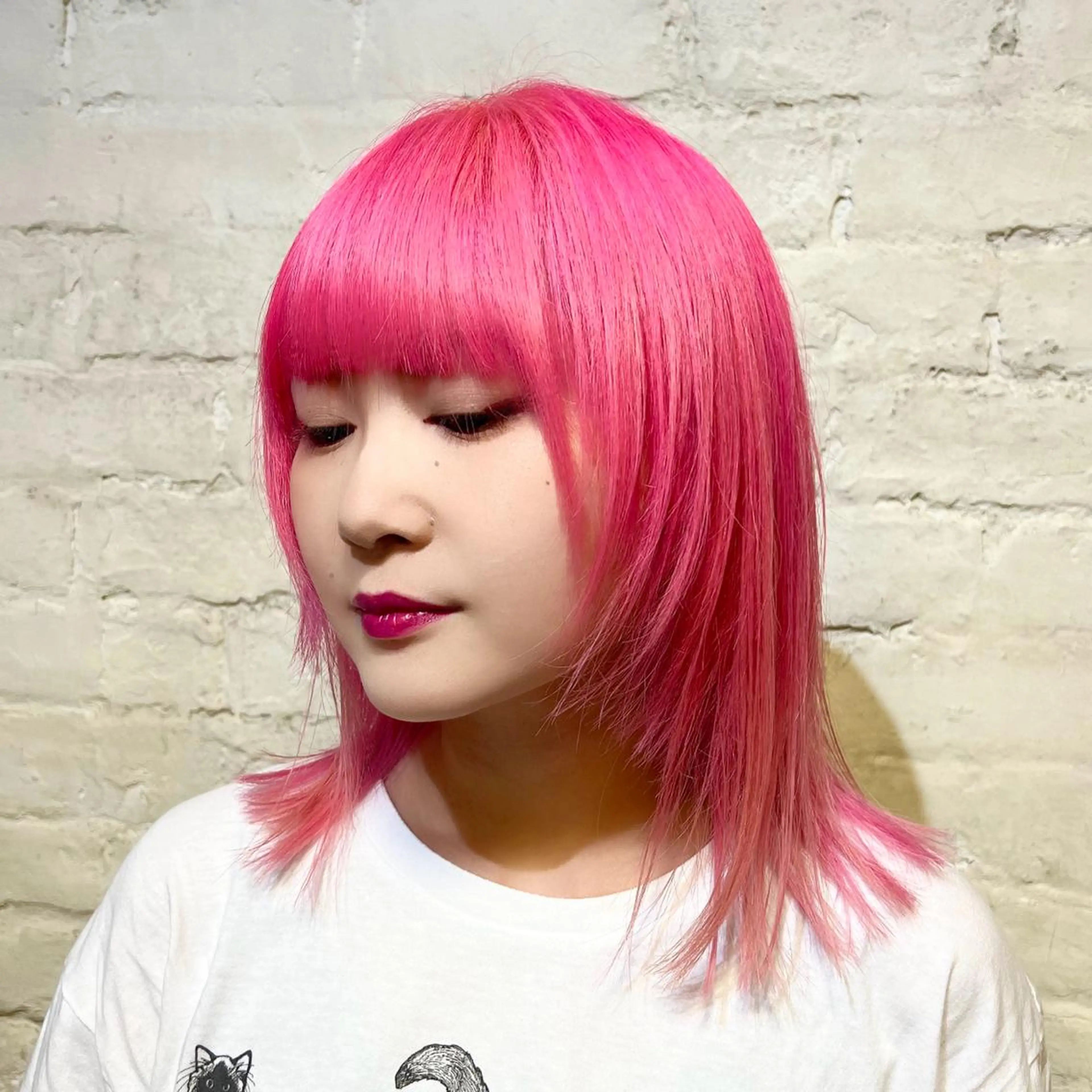 ミディアム カラー ブリーチ ピンクカラー 縮毛矯正 ✨ブリーチ支持No1 複雑履歴修正/舘岡のヘアスタイル