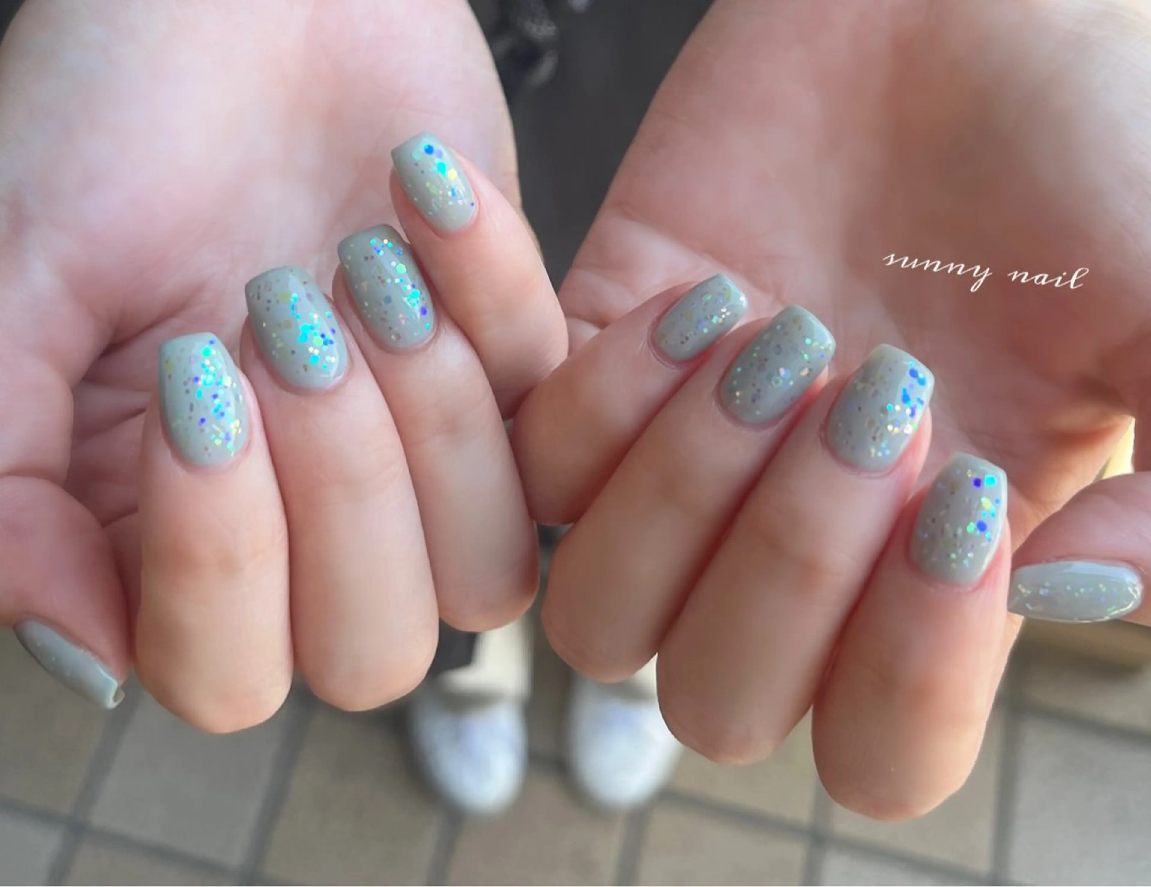 ネイル ジェルネイル グリーン ラメ(グリッター) パラジェル sunny nailのネイルデザイン