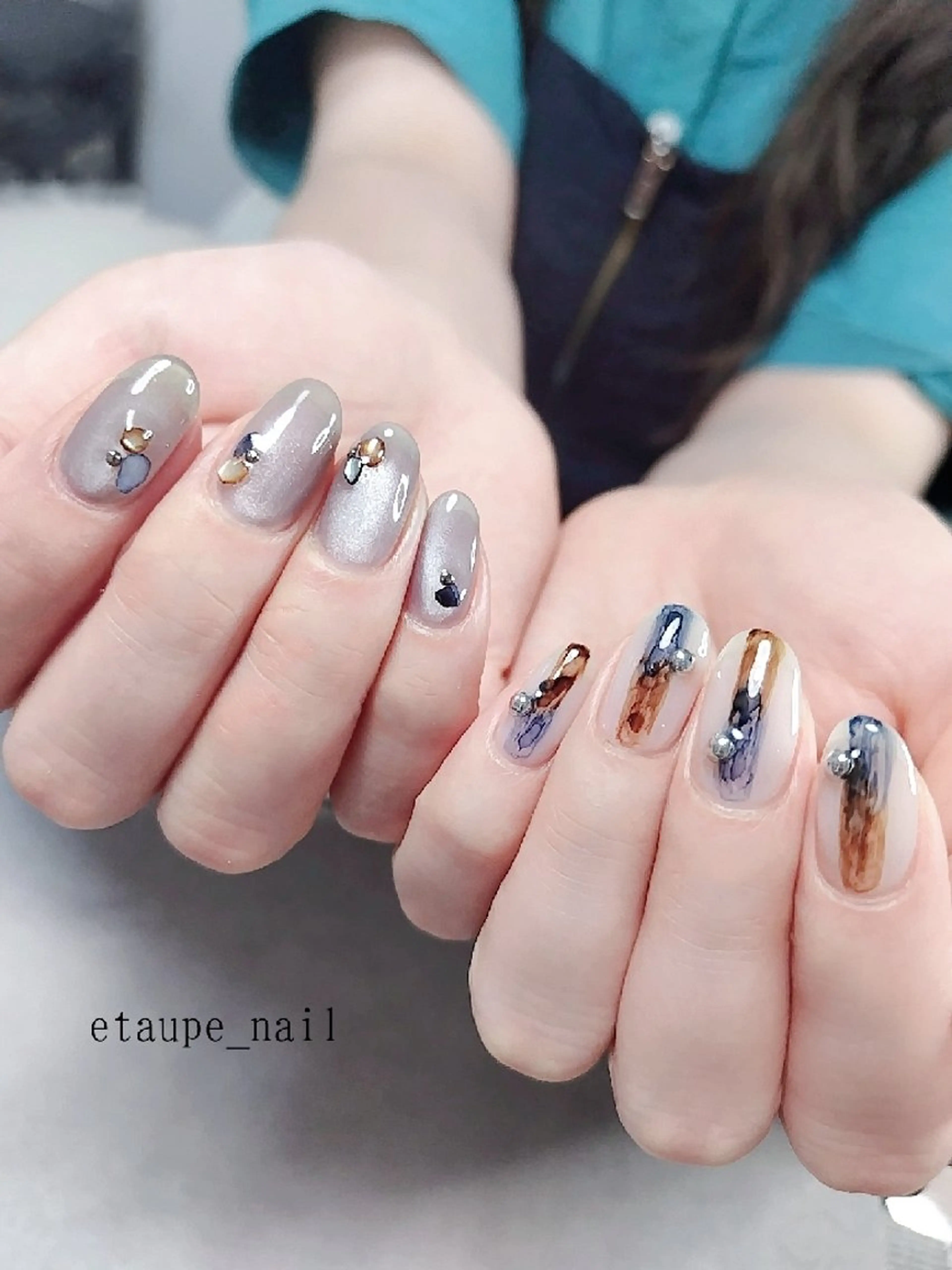 ネイル ジェルネイル グリーン マグネットネイル ニュアンスネイル ハンドネイル etaupe nail所属・向原自宅サロン ★エトープネイルのネイルデザイン