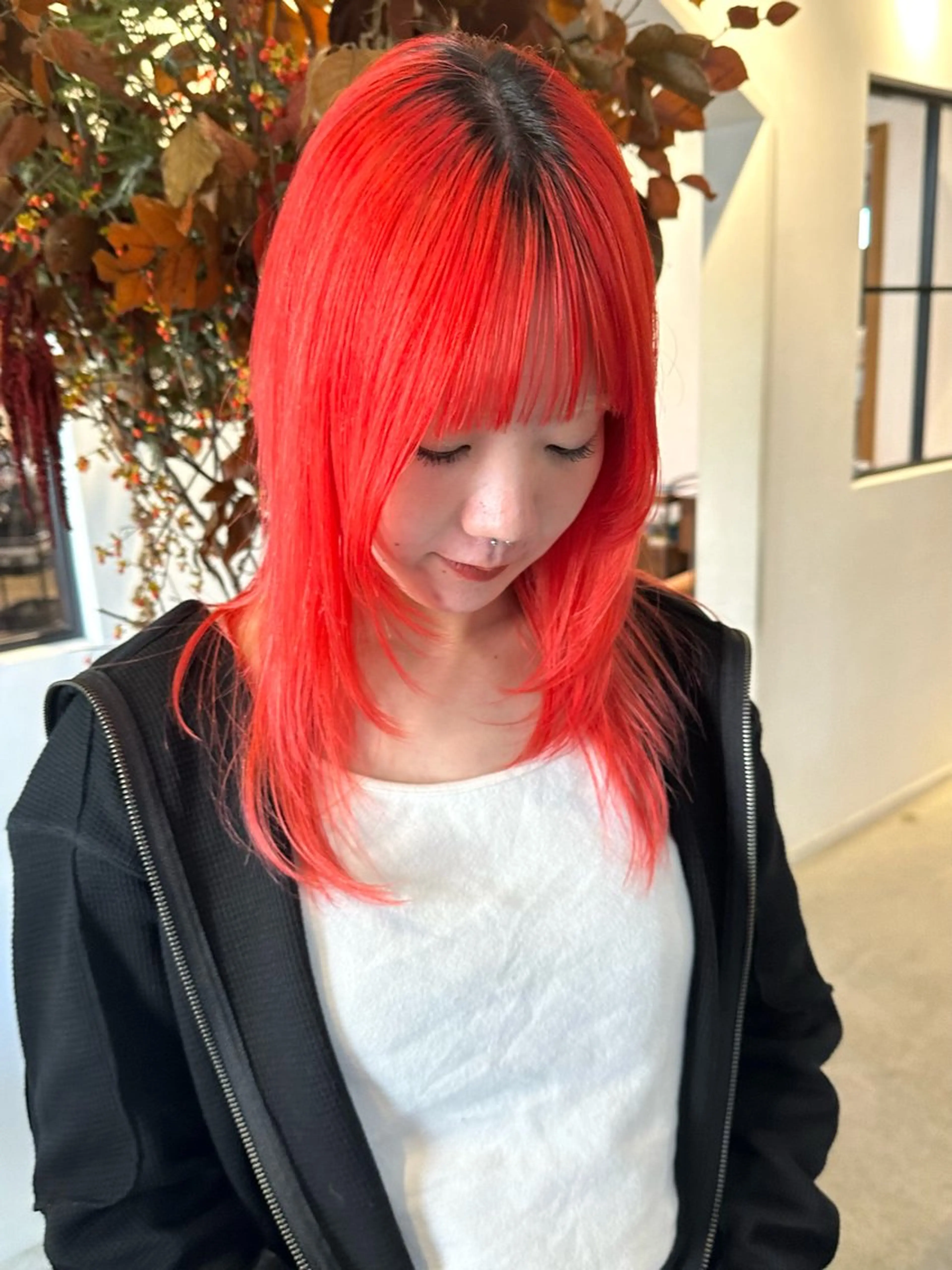 ミディアム カット ヘアカラー トリートメント なかの りなのヘアスタイル