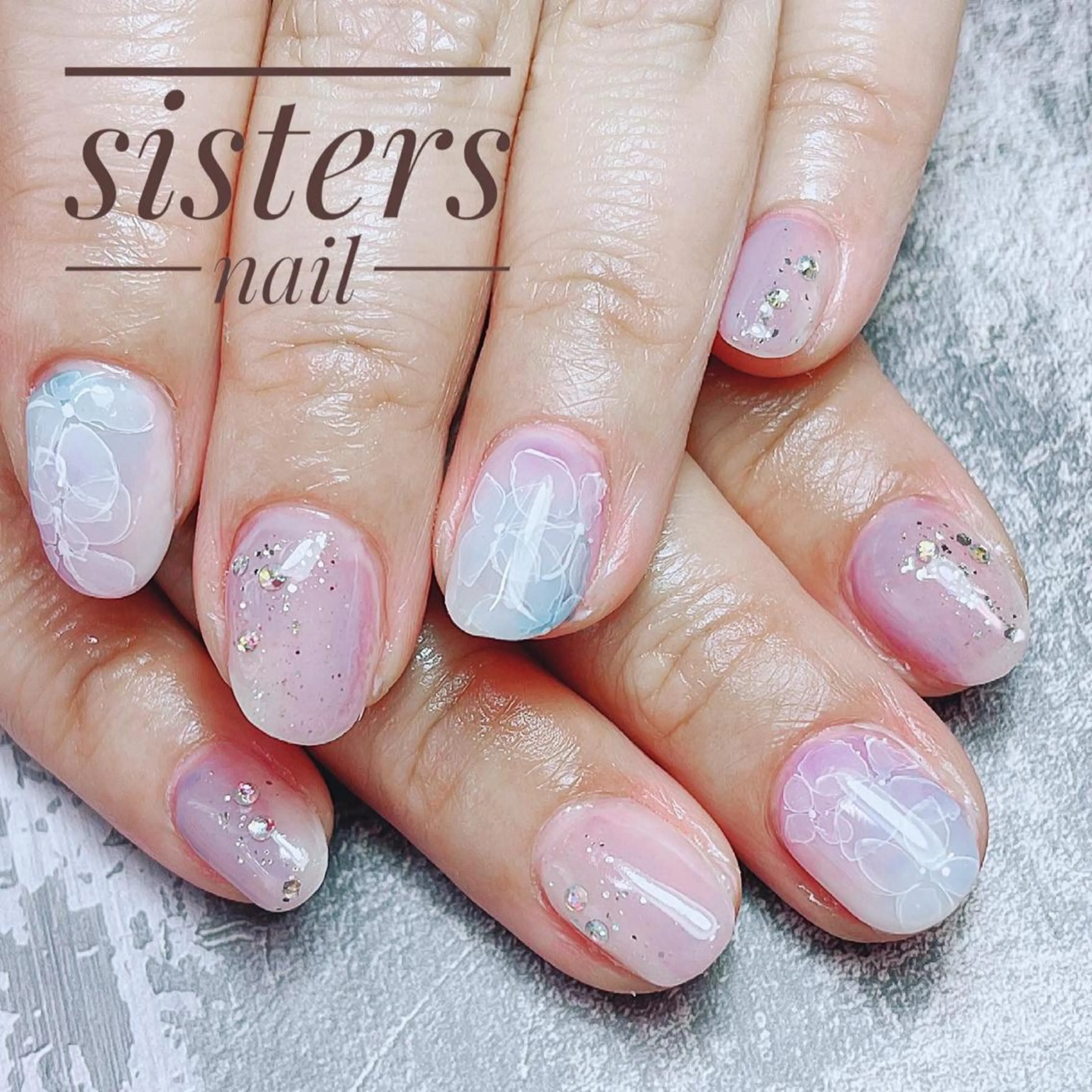 ネイル アートネイル フラワーネイル ジェルネイル オフィスネイル 夏ネイル sisters nail.fのネイルデザイン