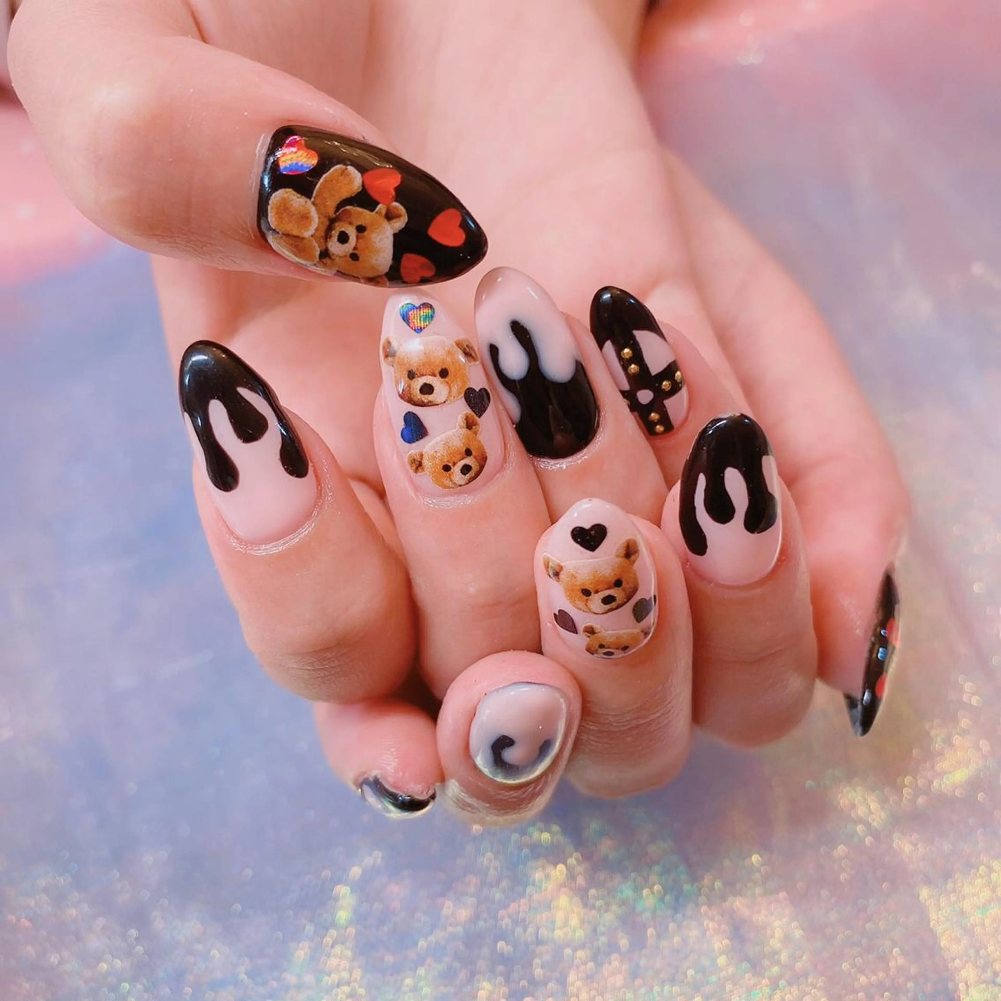 ネイル アートネイル べっ甲ネイル キラキラネイル 冬ネイル 「Honey NAIL新宿店」所属・Honey スカルプ専門店のネイルデザイン