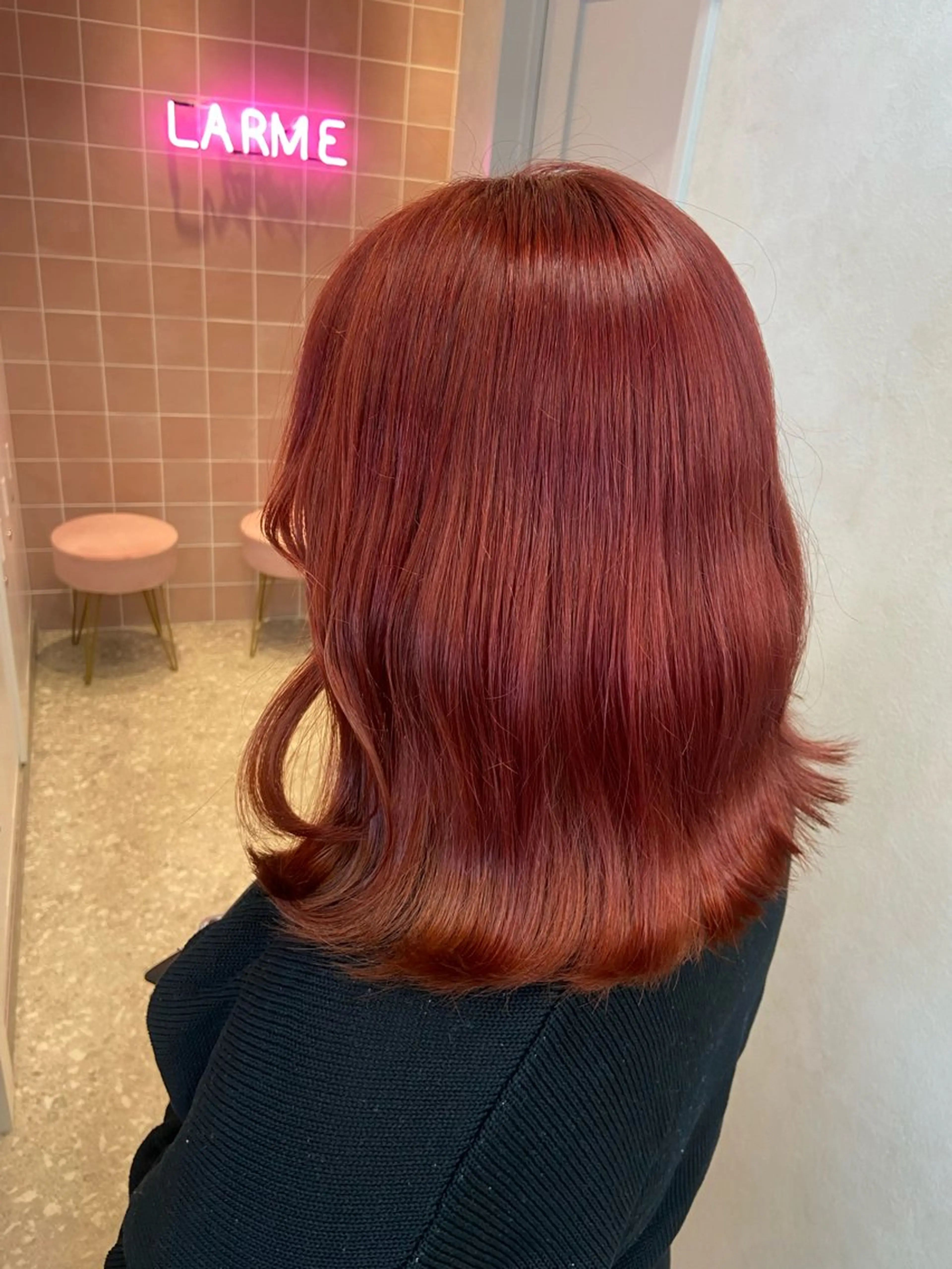 ミディアム カラー ブリーチ ケアブリーチ ダブルカラー レッドカラー 新宿/韓国ヘア 中明度カラー/かやのヘアスタイル