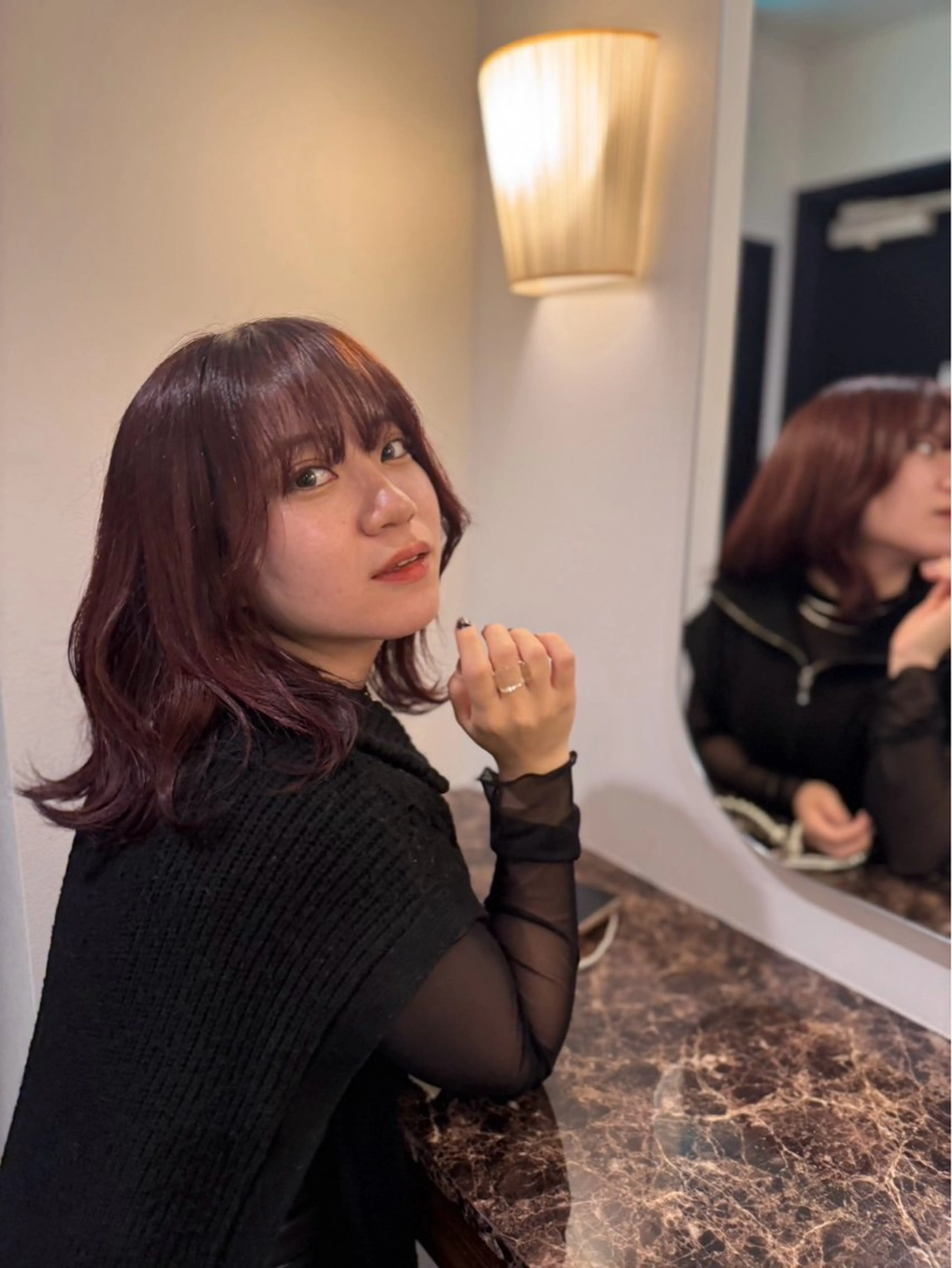 ミディアム カラー ブラウンカラー レッドカラー レッドブラウン ヘアカラー Ako / カラーモデル募集のヘアスタイル