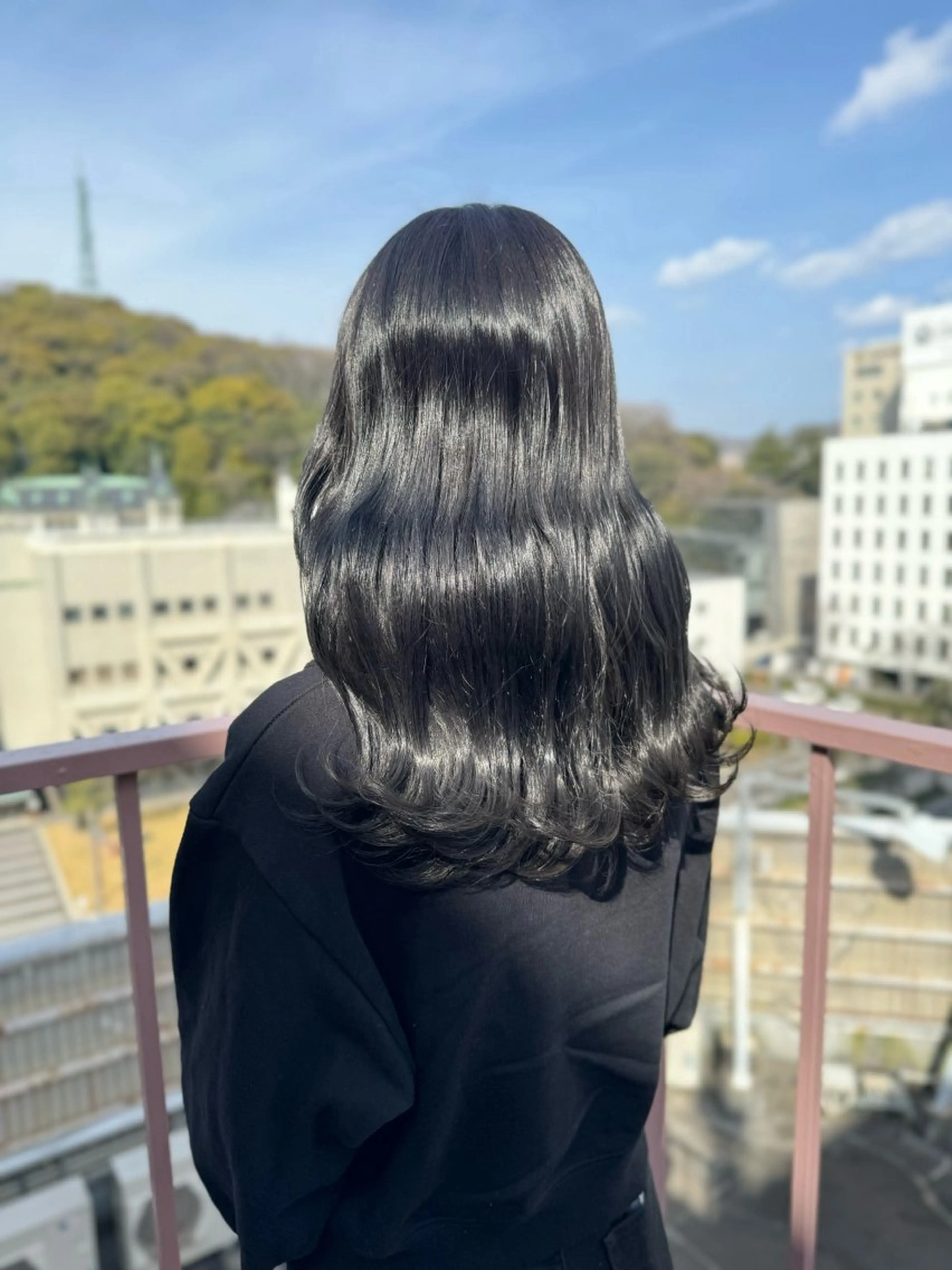 ロング カラー 黒髪 ブルーカラー ブルーブラック カット ヘアカラー Viage （ビアージュ）のヘアスタイル