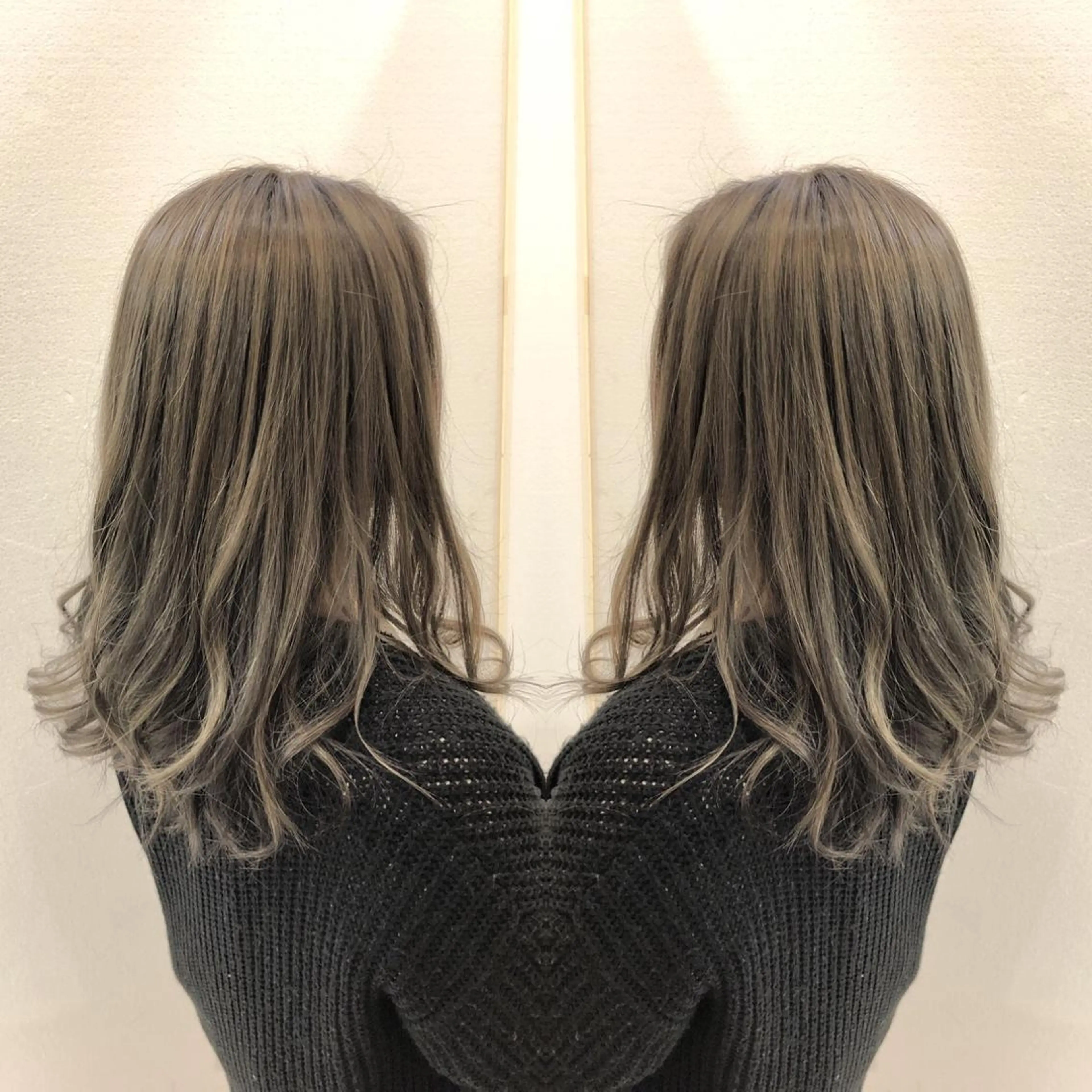 ミディアム カラー グレージュ ハイライトカラー ハイライト 髪質改善特化サロン ICONIQ天神店のヘアスタイル