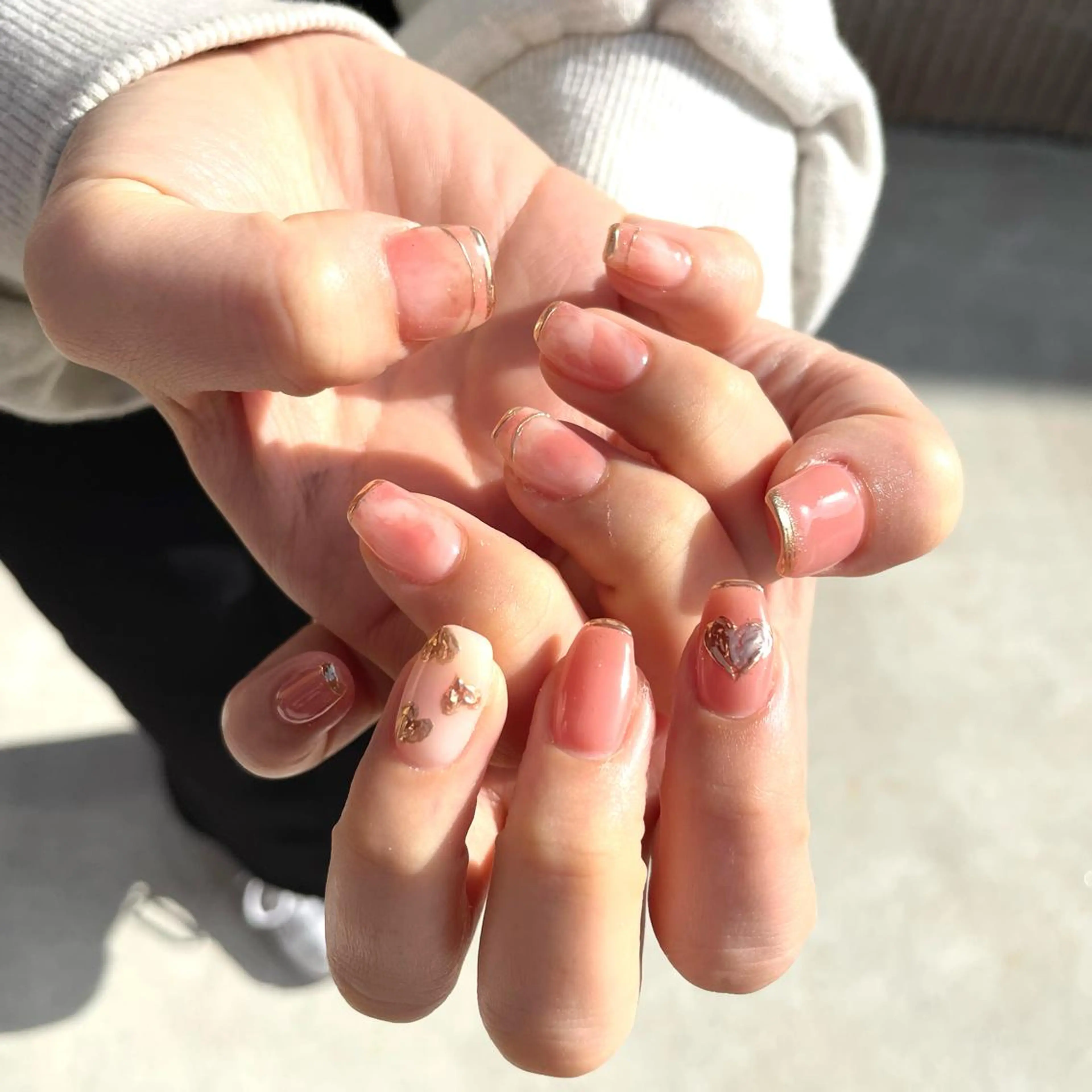 ネイル ハート ミラーネイル ハンドネイル Sea  nail by emaのネイルデザイン