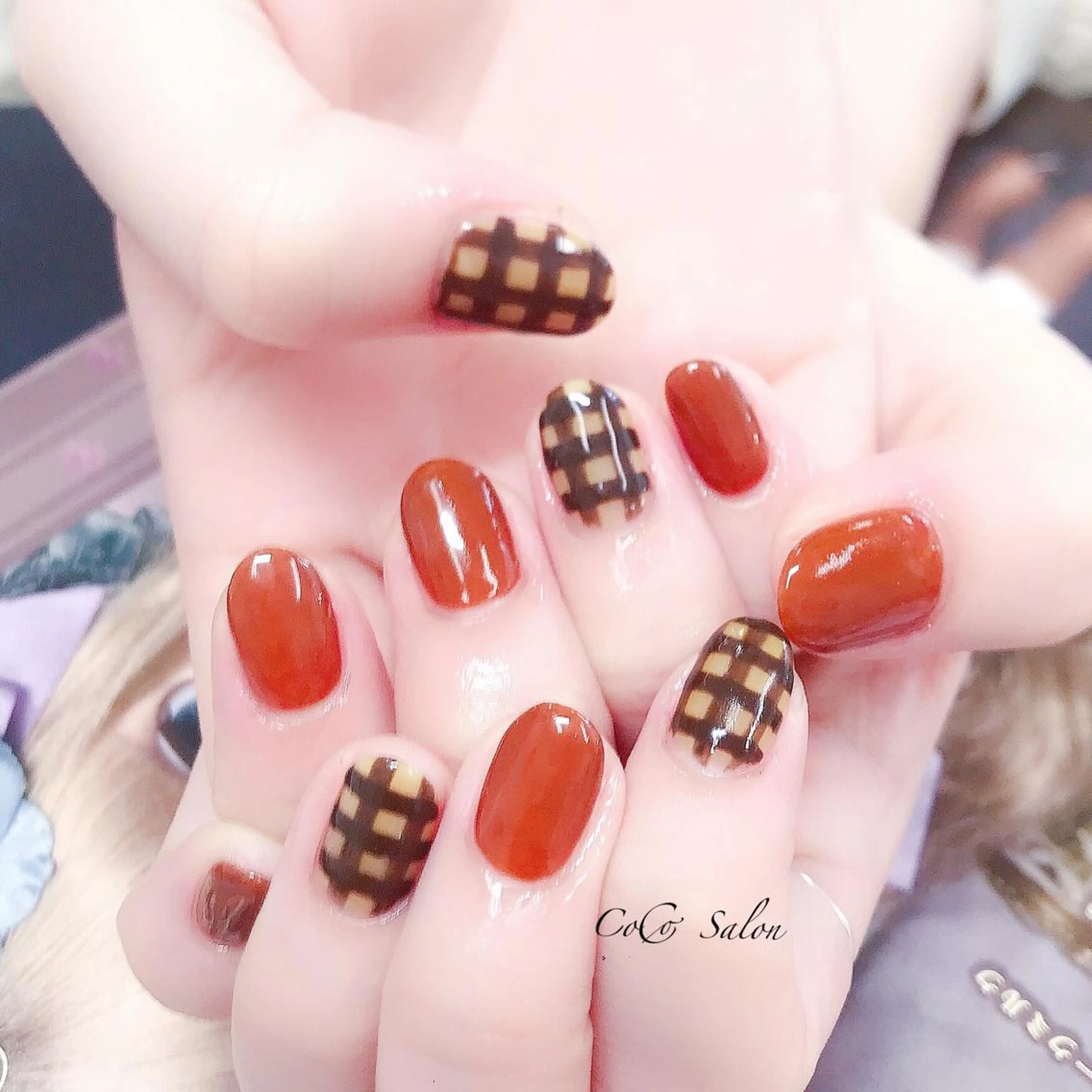 ネイル ブラウン 長さ出し ジェルネイル オフィスネイル ワンカラーネイル ハンドネイル CoCoSalon ネイル/まつ毛予約のネイルデザイン
