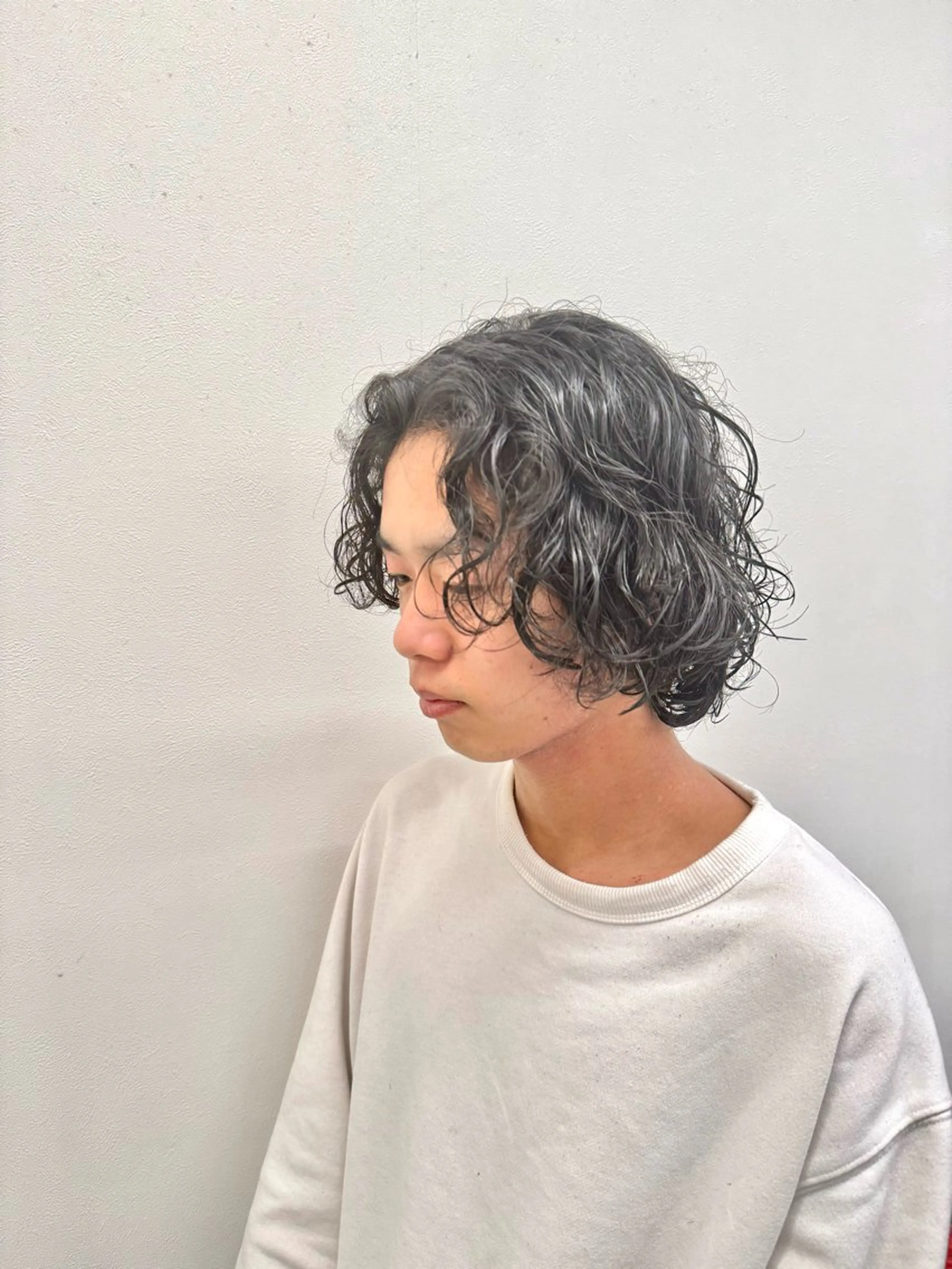 セミロング パーマ ヘアアレンジ メンズ メンズパーマ セミロングパーマ 顔まわりカット の達人のヘアスタイル