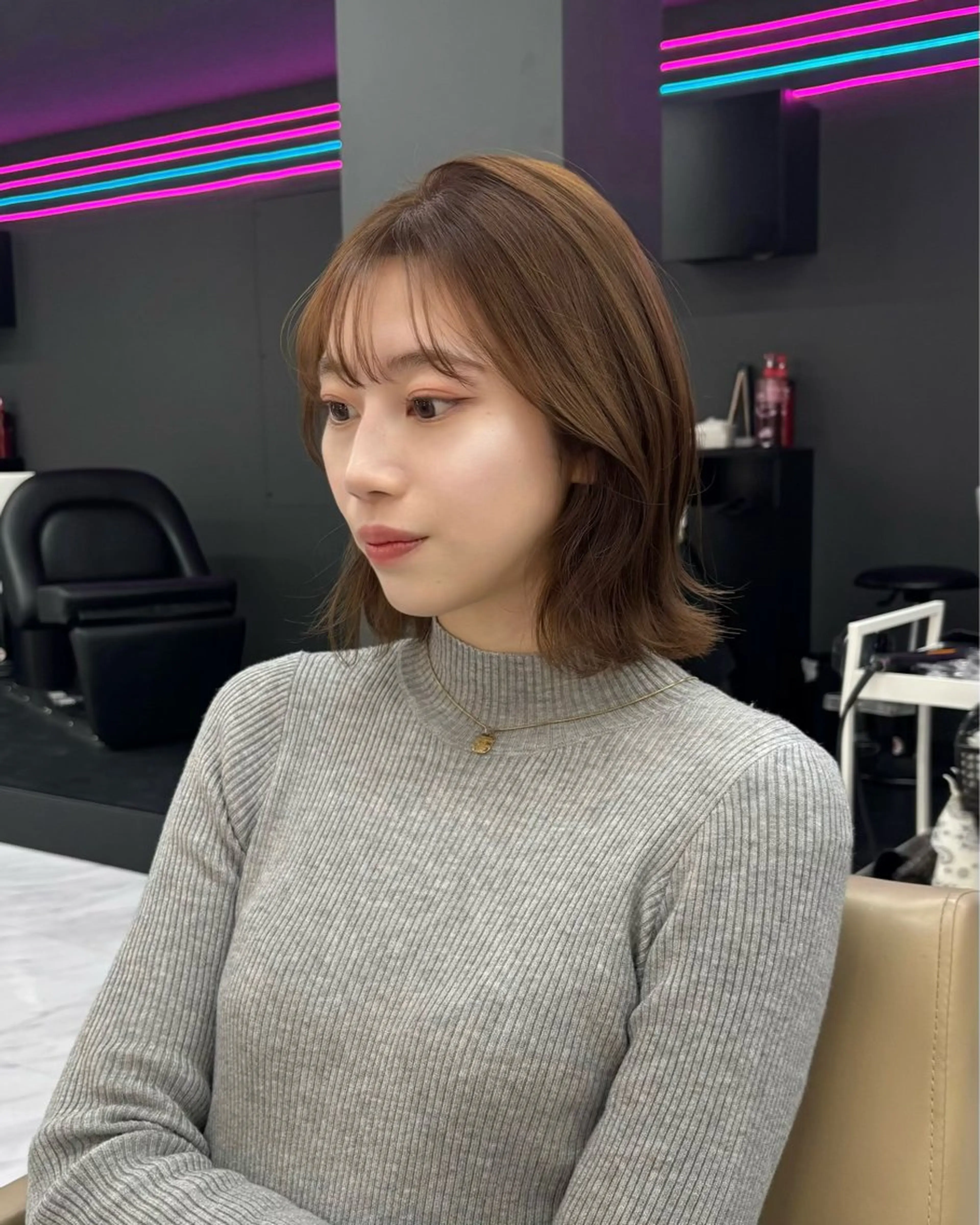 ミディアム カラー ブラウンカラー 岡山 愛のヘアスタイル