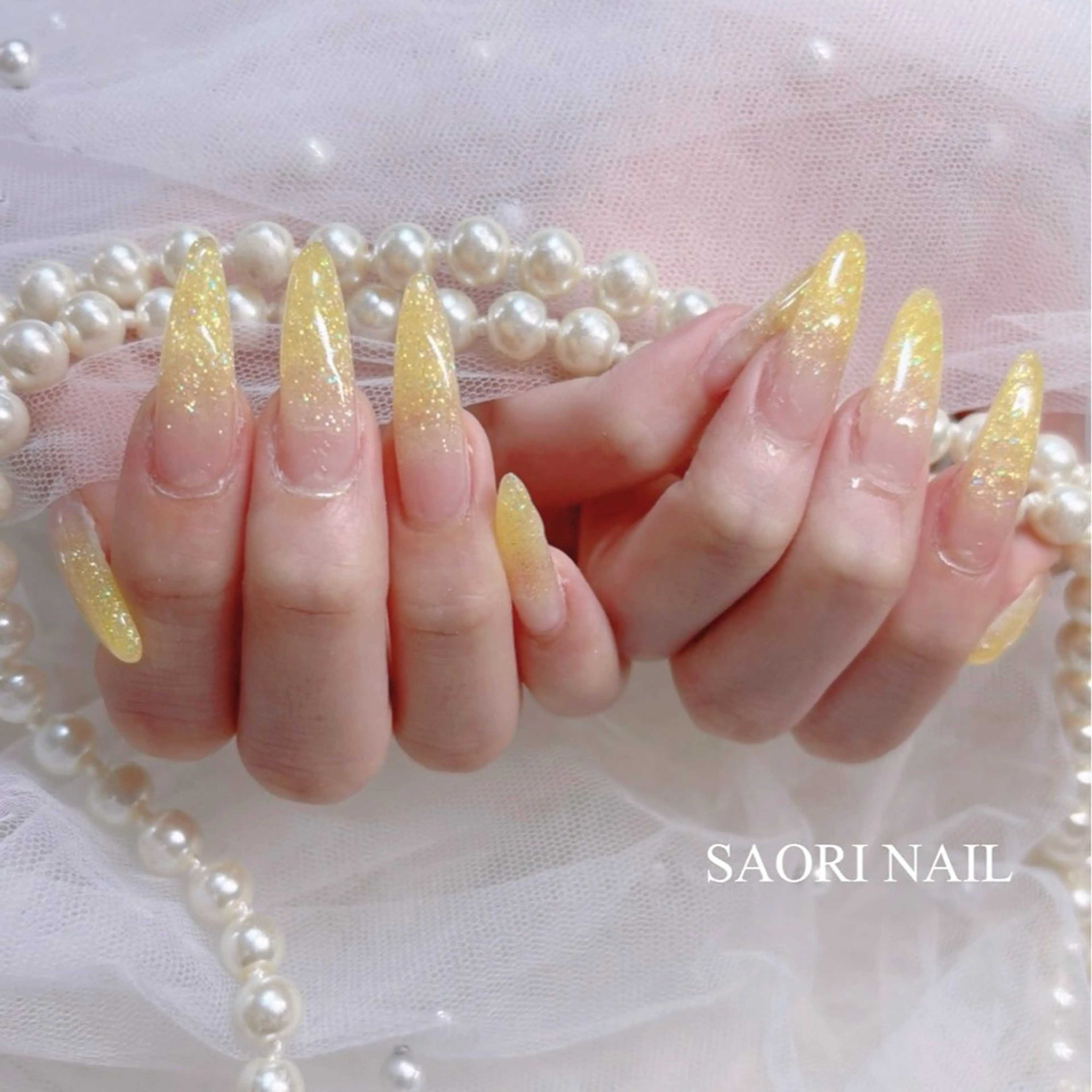 ネイル ジェルネイル グラデーション ラメ(グリッター) ラメグラデーション パラジェル ハンドネイル 長さだし特化サロン SAORINAILのネイルデザイン
