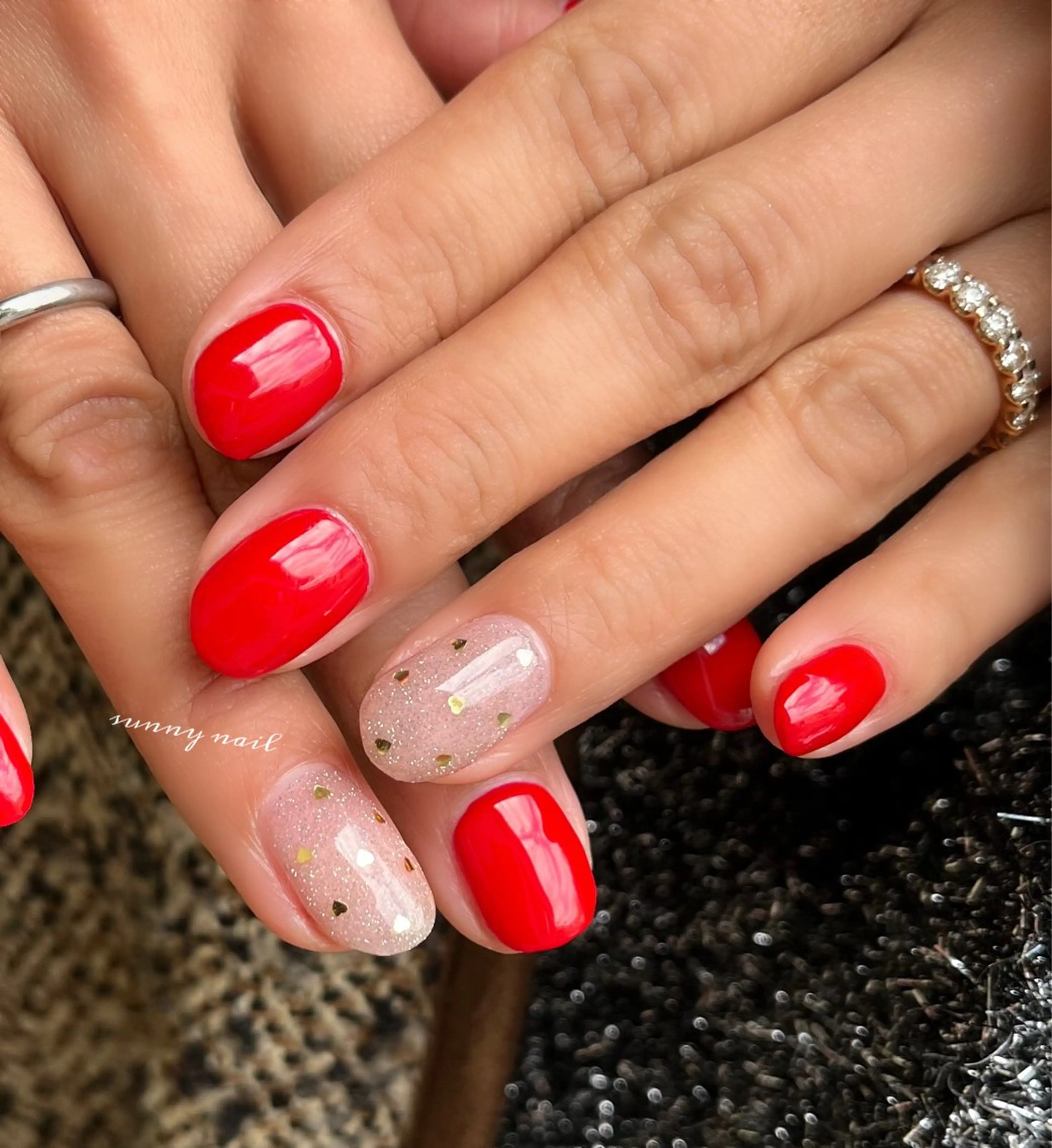 ネイル フラッシュネイル ジェルネイル ハート パラジェル 赤色 sunny nailのネイルデザイン