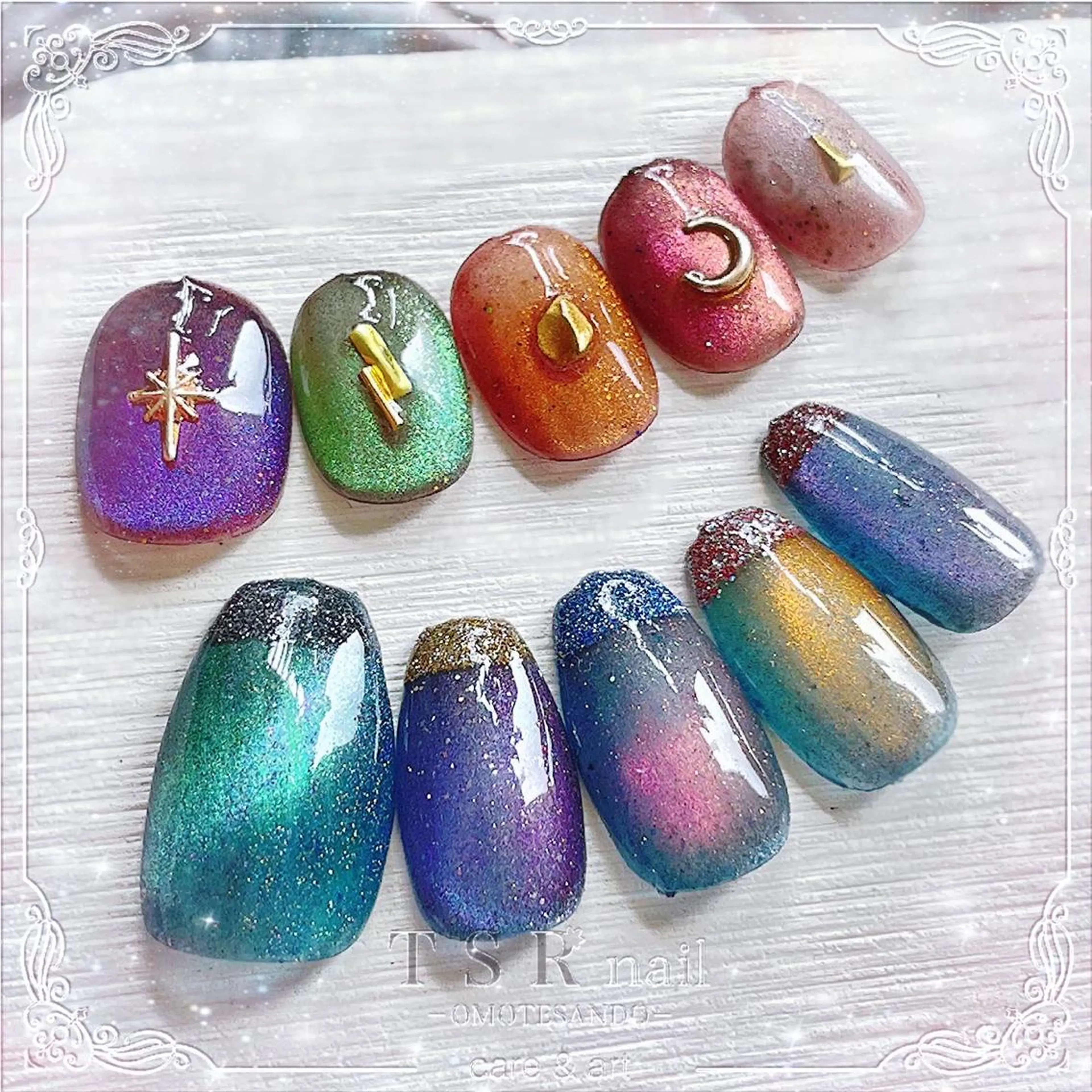 ネイル ブルー ジェルネイル マグネットネイル パープル 爪咲 りり花のネイルデザイン