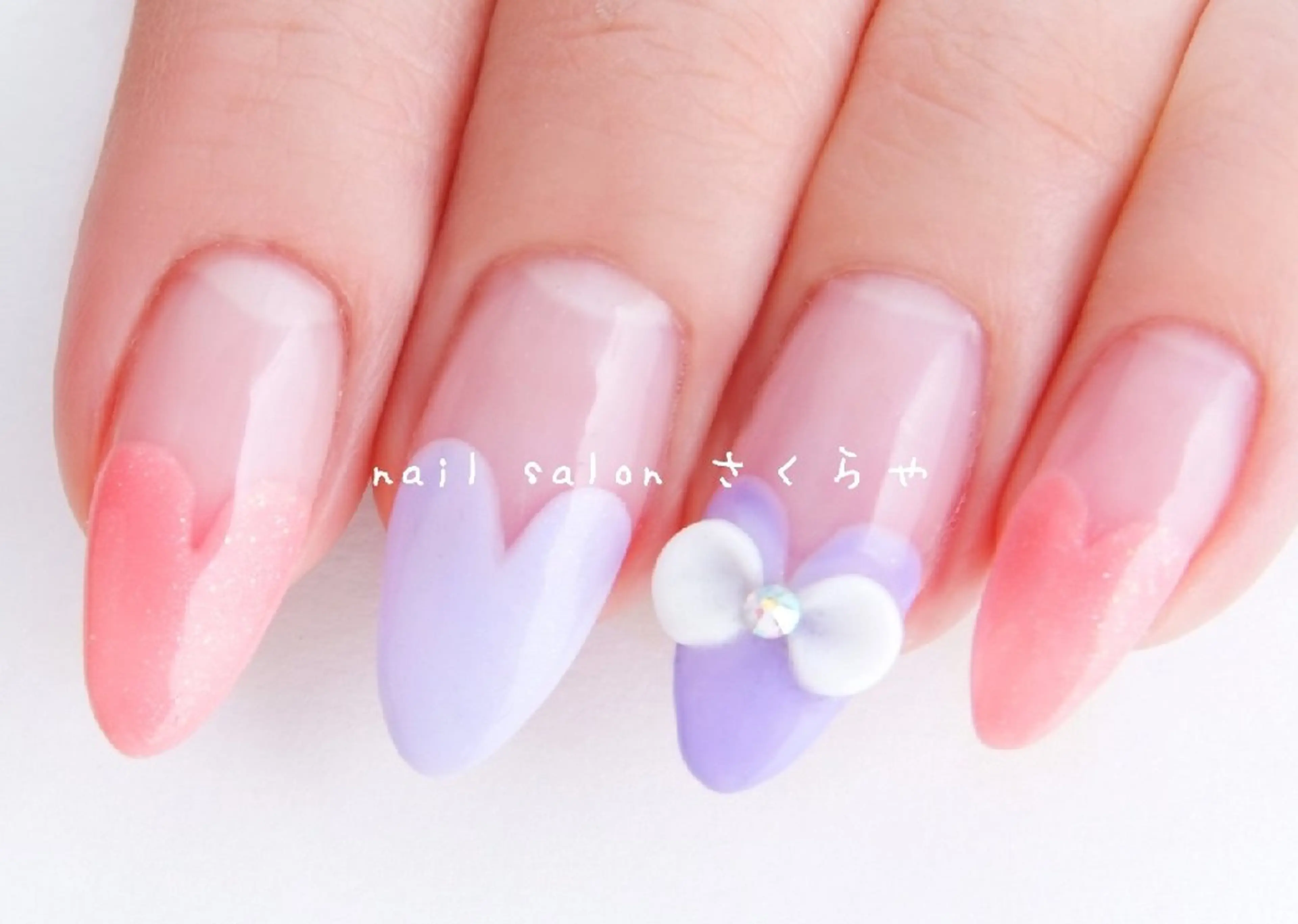 ネイル アートネイル フレンチネイル ハート ピンク リボン さくらや❤ パラジェル使用のネイルデザイン