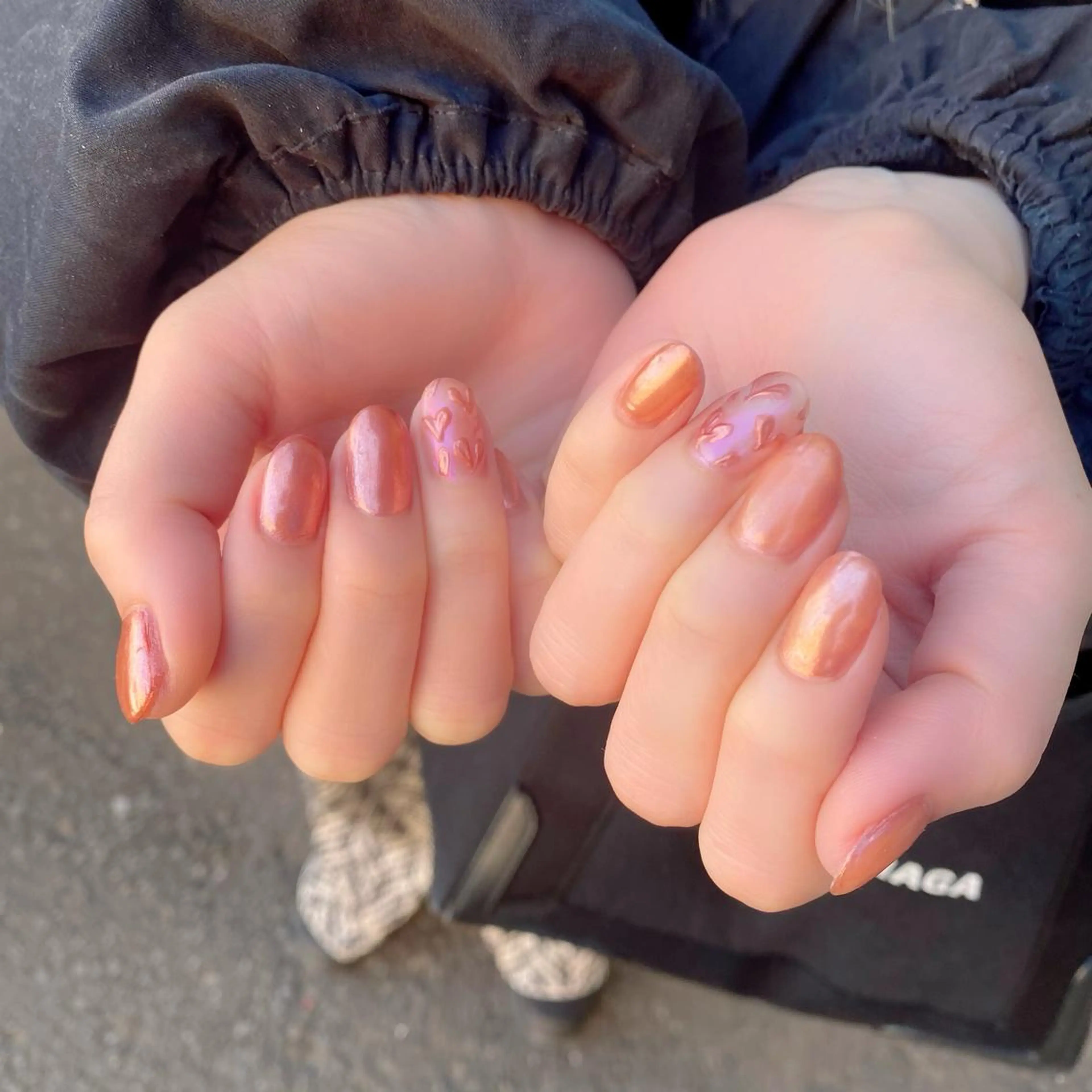 ネイル アートネイル ハート ミラーネイル 冬ネイル ハンドネイル Salon Ｋのネイルデザイン