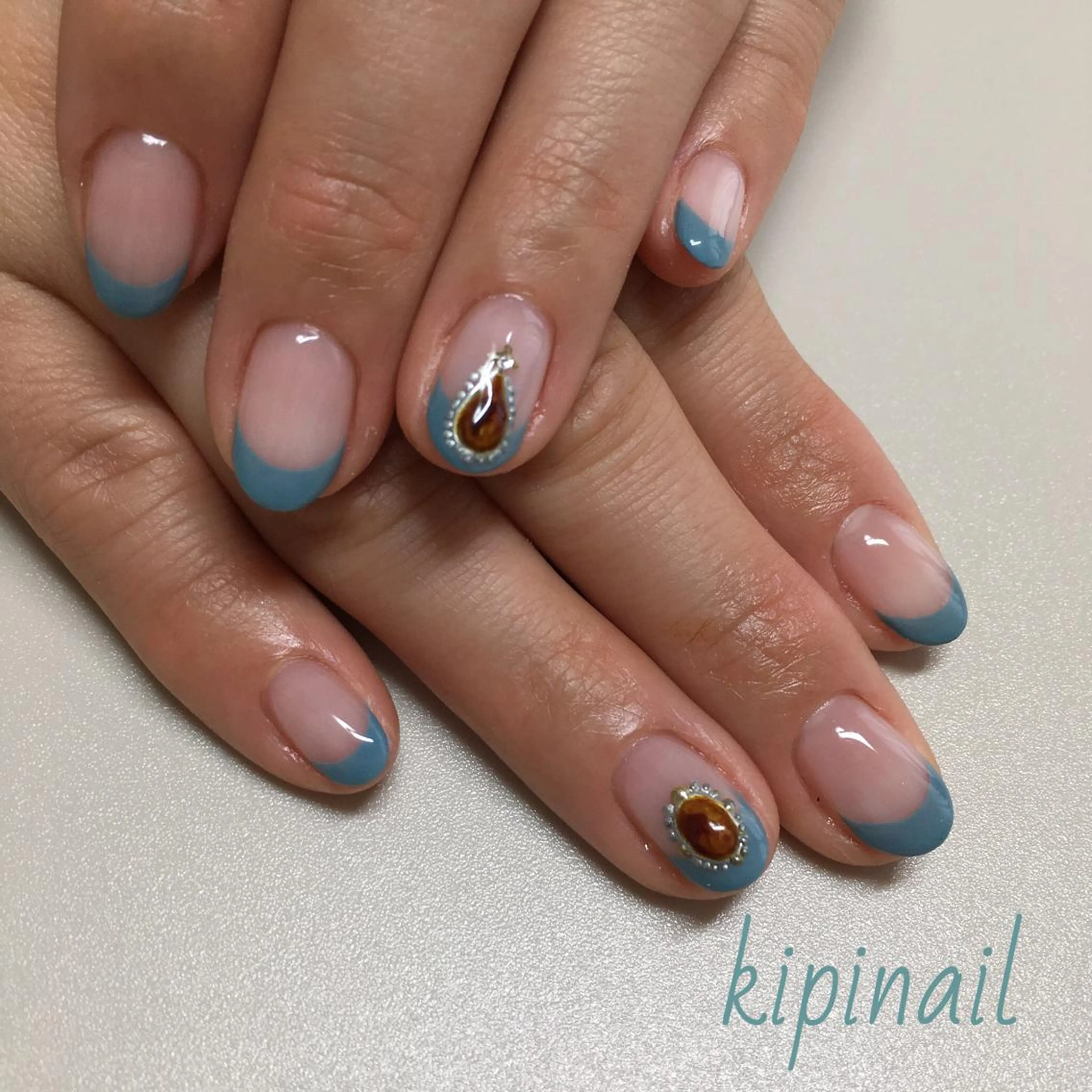 ネイル フレンチネイル ストーンネイル ハンドネイル kipinail 川﨑えりかのネイルデザイン