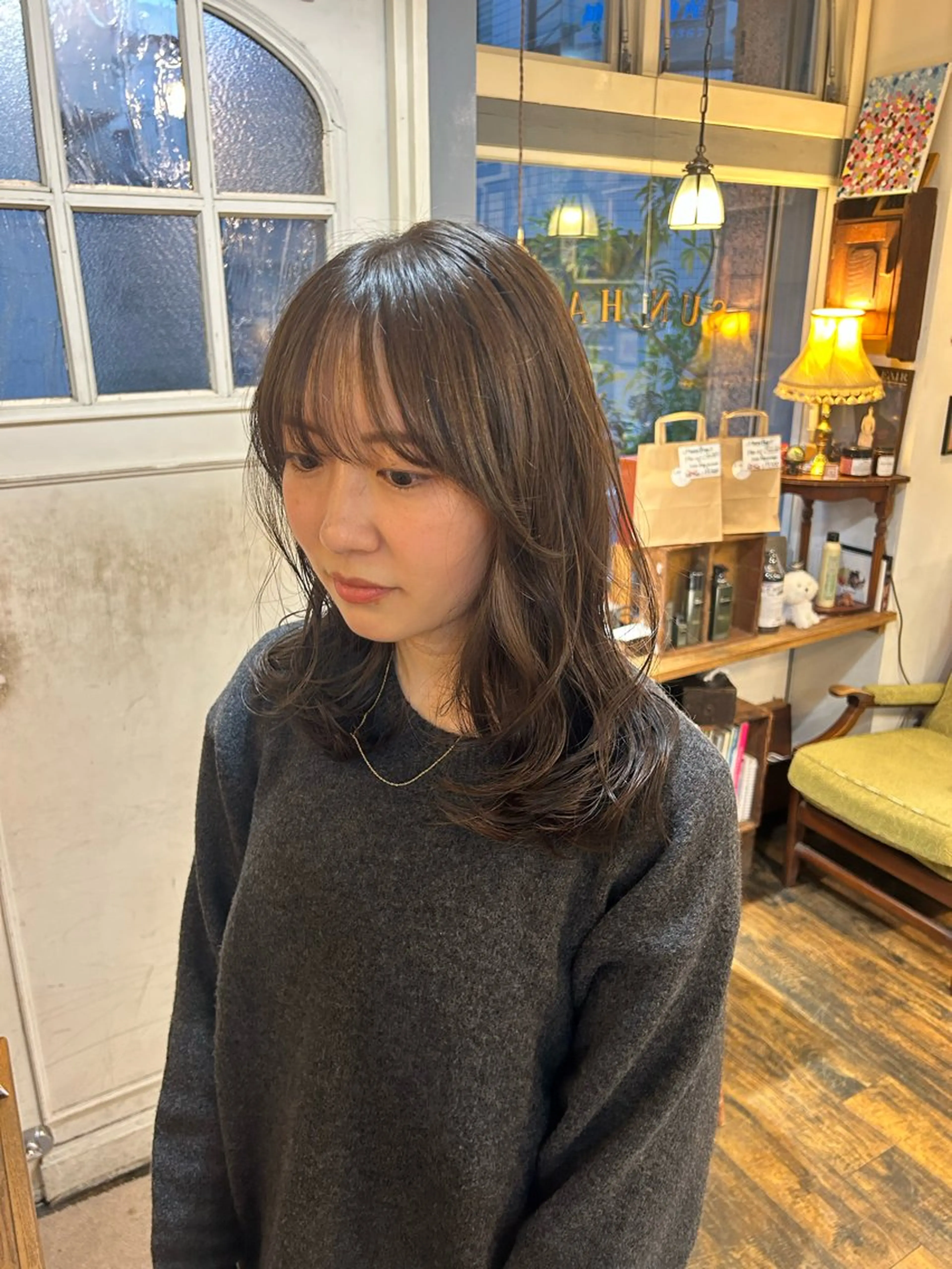 ミディアム カラー カット ヘアカラー トリートメント ヘッドスパ 清水千優/パーマ/透 明感カラー/メンズのヘアスタイル