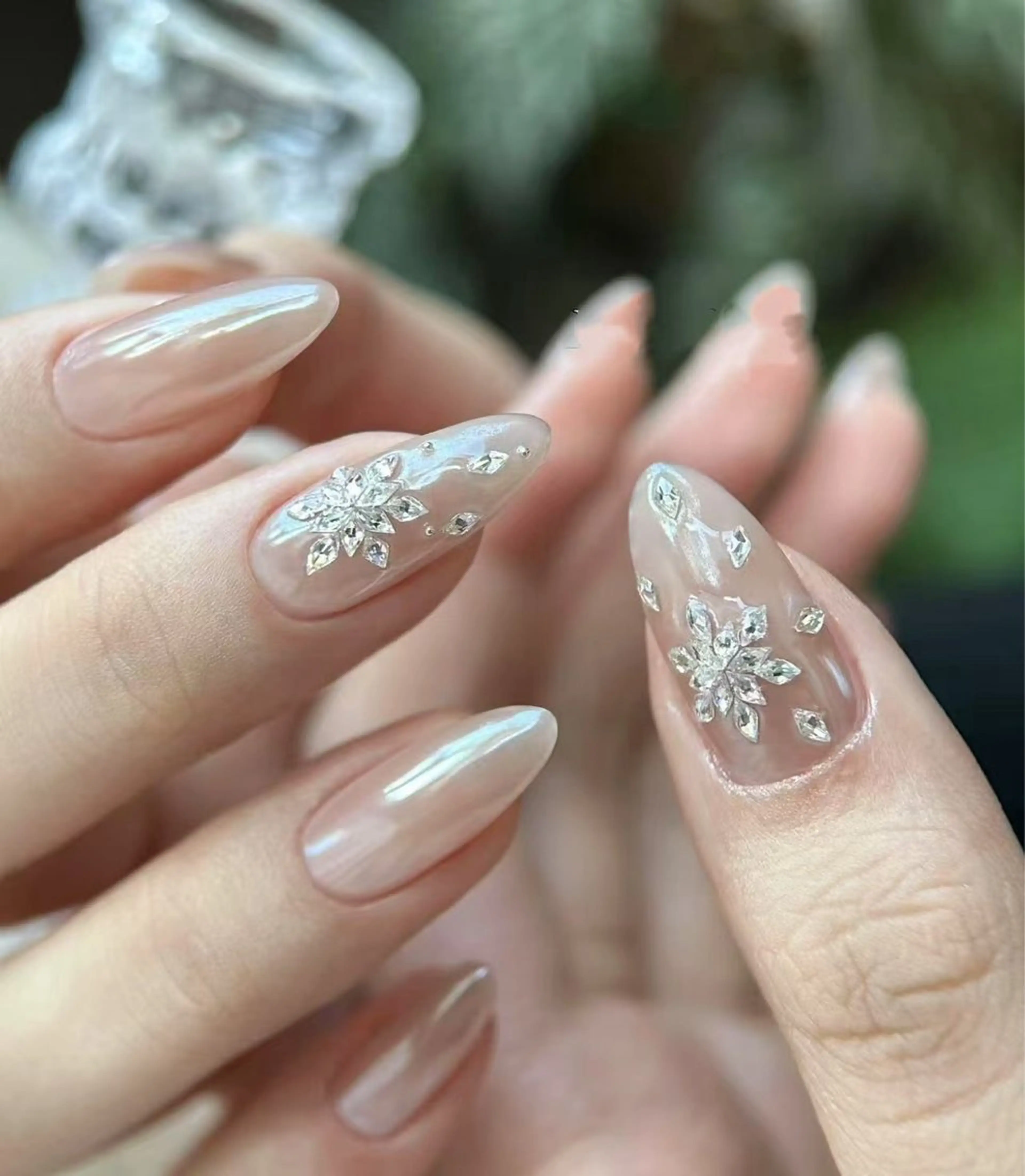 ネイル フラワーネイル フレンチネイル ジェルネイル ガラスフレンチ ハート ハンドネイル BabyYouMi nailのネイルデザイン