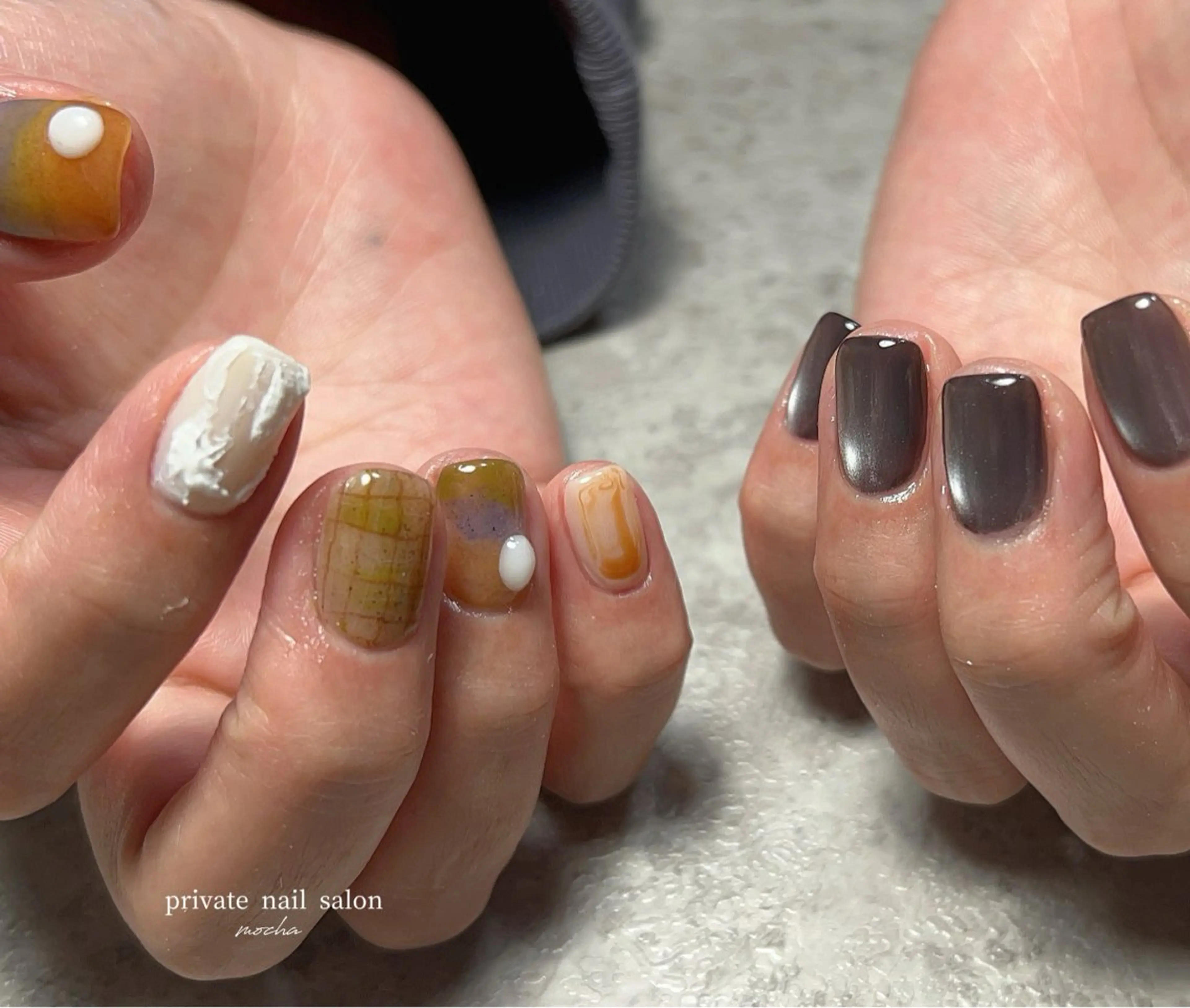 ネイル カジュアル フレンチネイル マグネットネイル ミラーネイル ニュアンスネイル ハンドネイル mocha nailのネイルデザイン