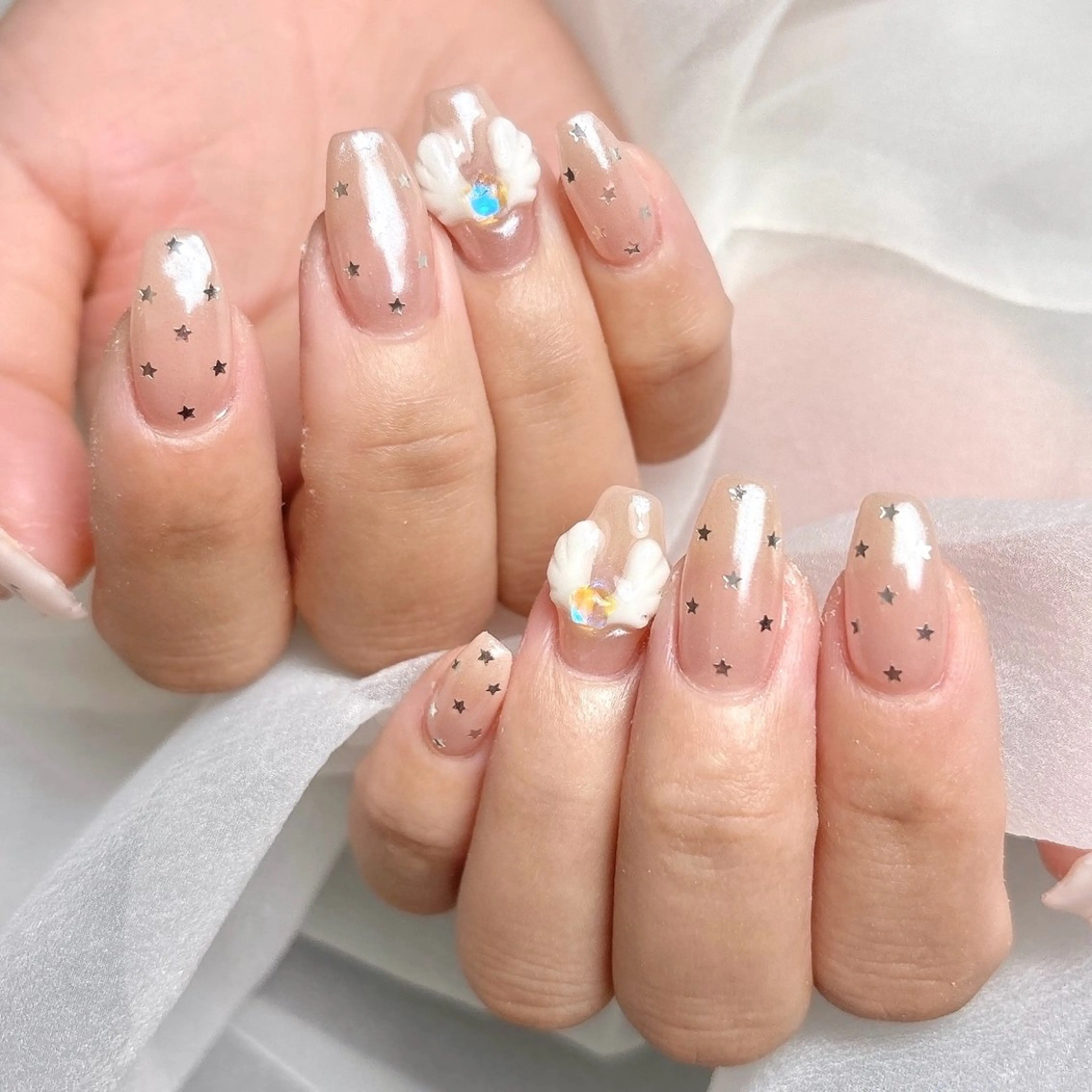 ネイル ミラーネイル 持ち込み シンプルネイル ホワイト ハンドネイル GREEM グリームのネイルデザイン