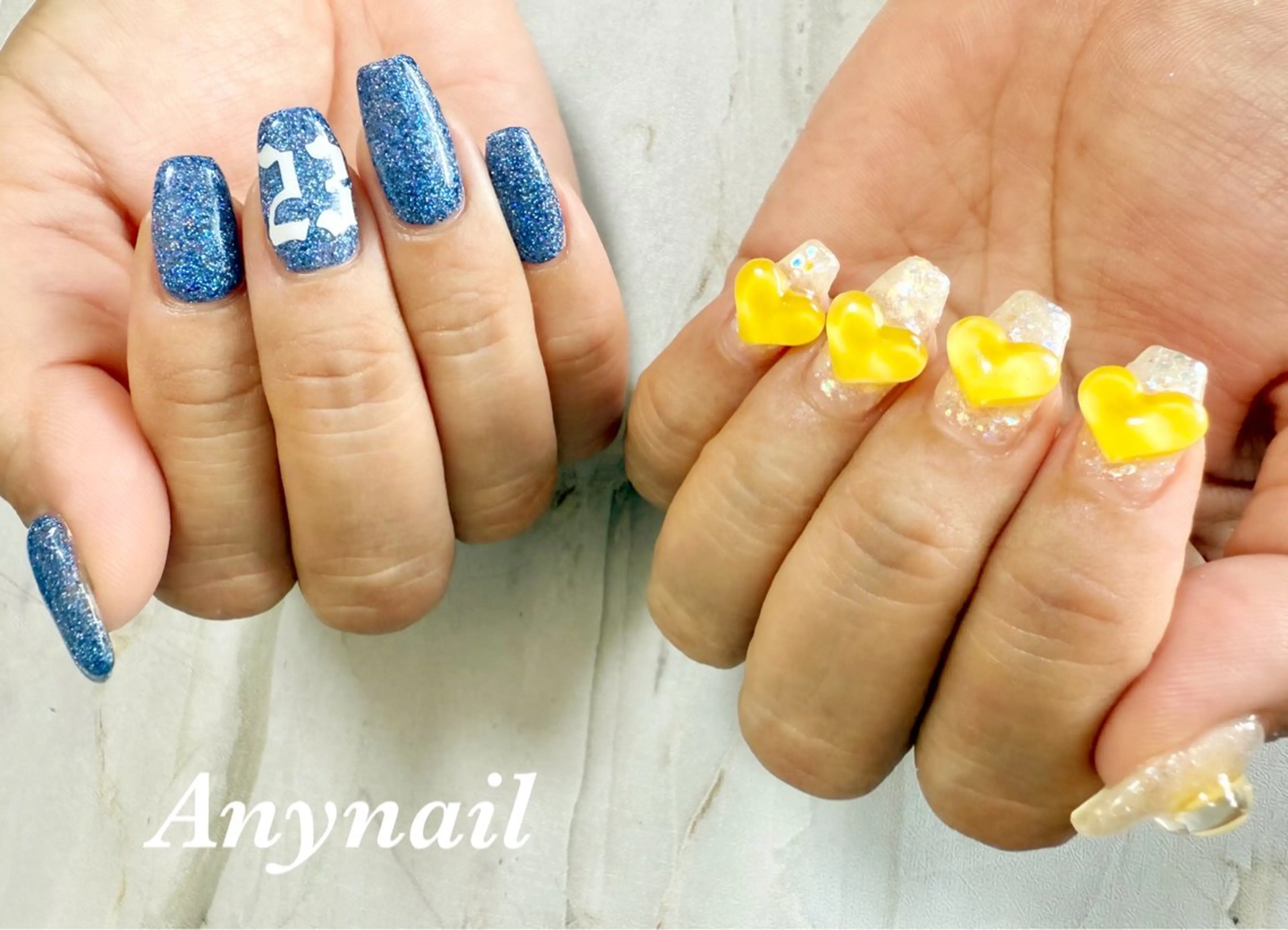ネイル ブルー ハート 持ち込み 岩澤 恵子のネイルデザイン