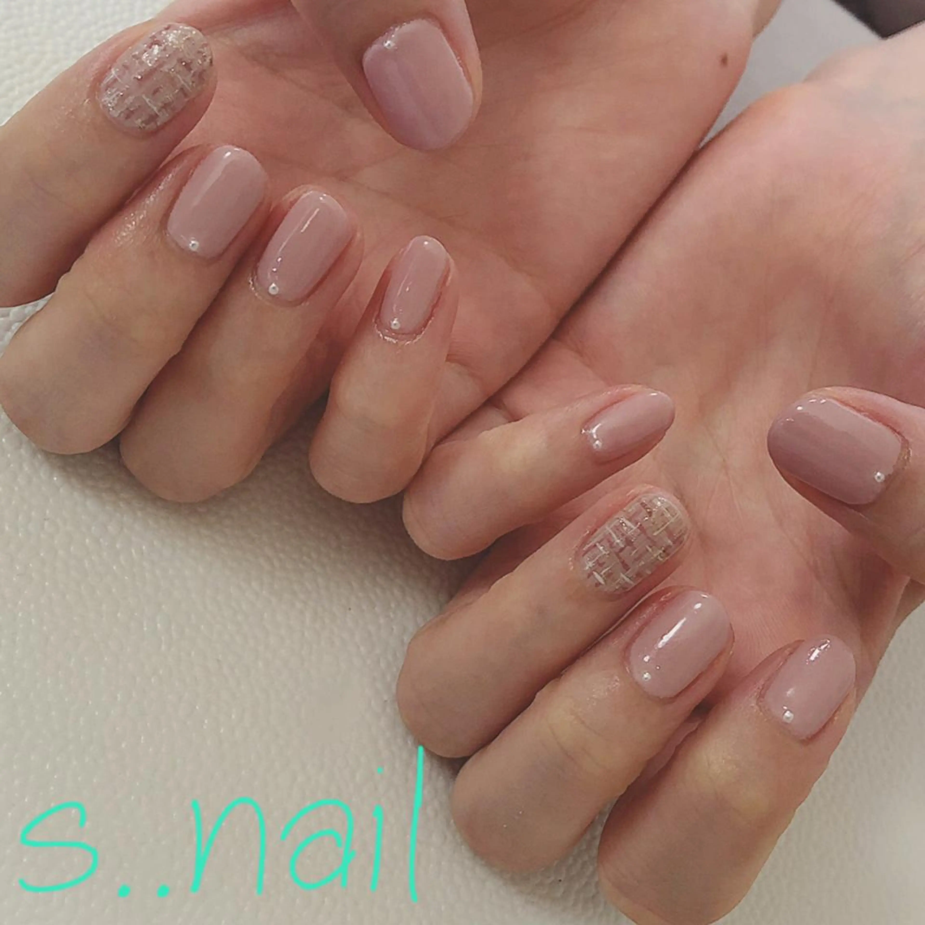 ネイル オフィスネイル ピンク ピンクベージュ ツイードネイル ハンドネイル フットネイル s..nail / MORITAのネイルデザイン