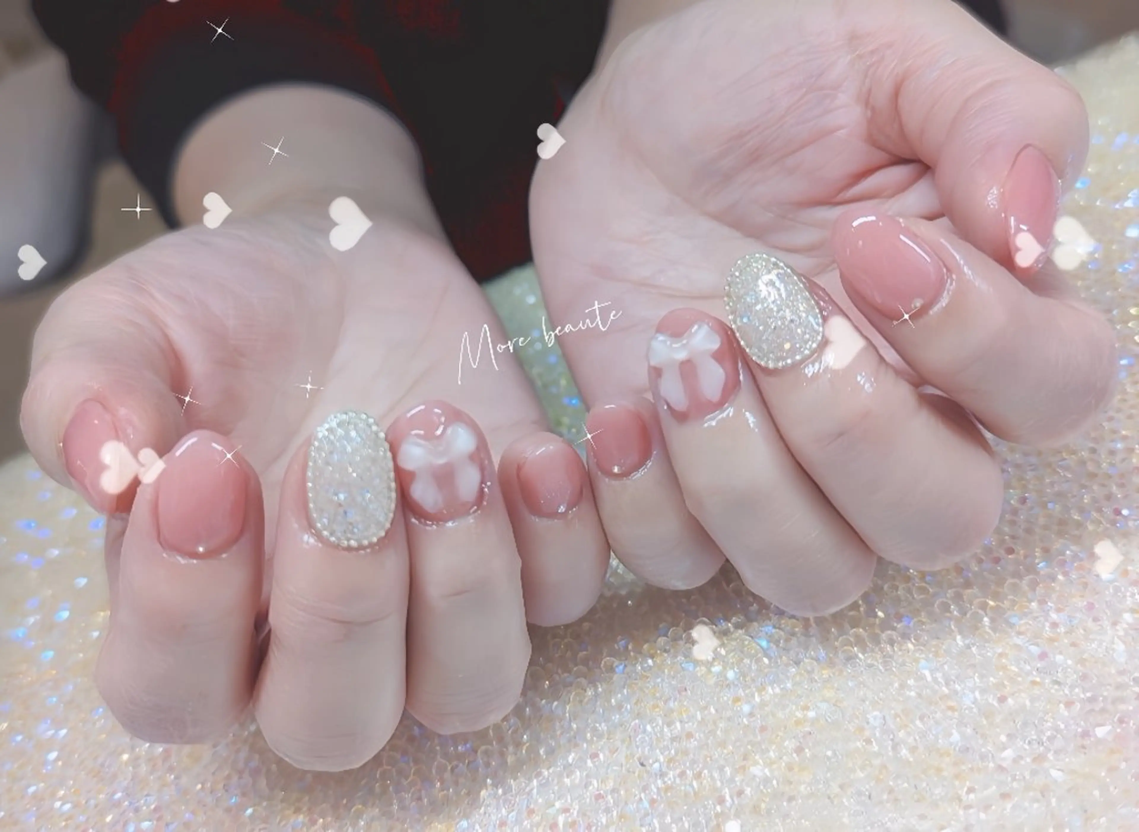 ネイル 長さ出し ジェルネイル ハート 韓国ネイル マグネットネイル ハンドネイル I LOVE ME  NAIL.｡.:*♡のネイルデザイン