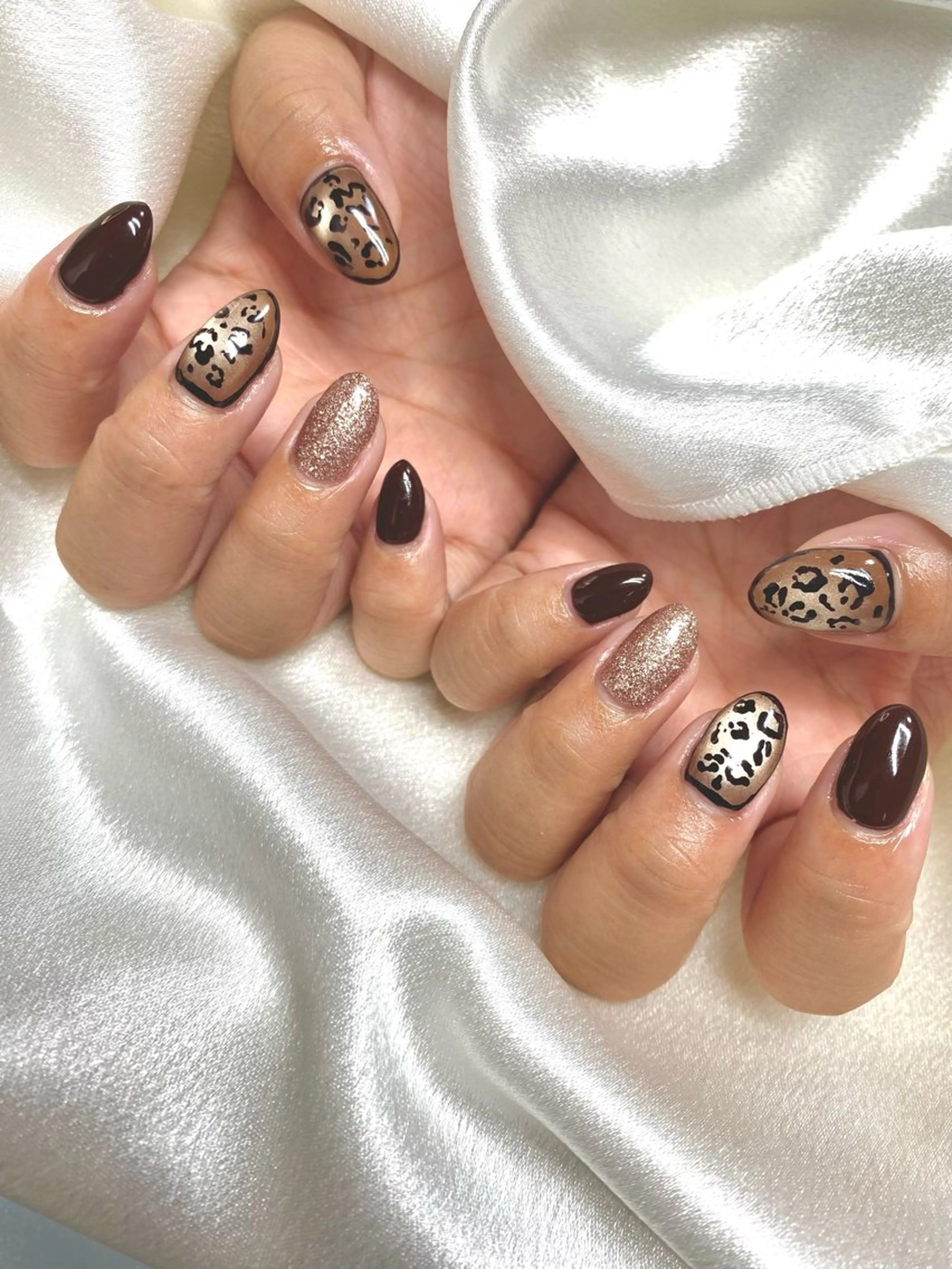 ネイル アニマル柄 ブラウン ハンドネイル Nail salon BeBeのネイルデザイン