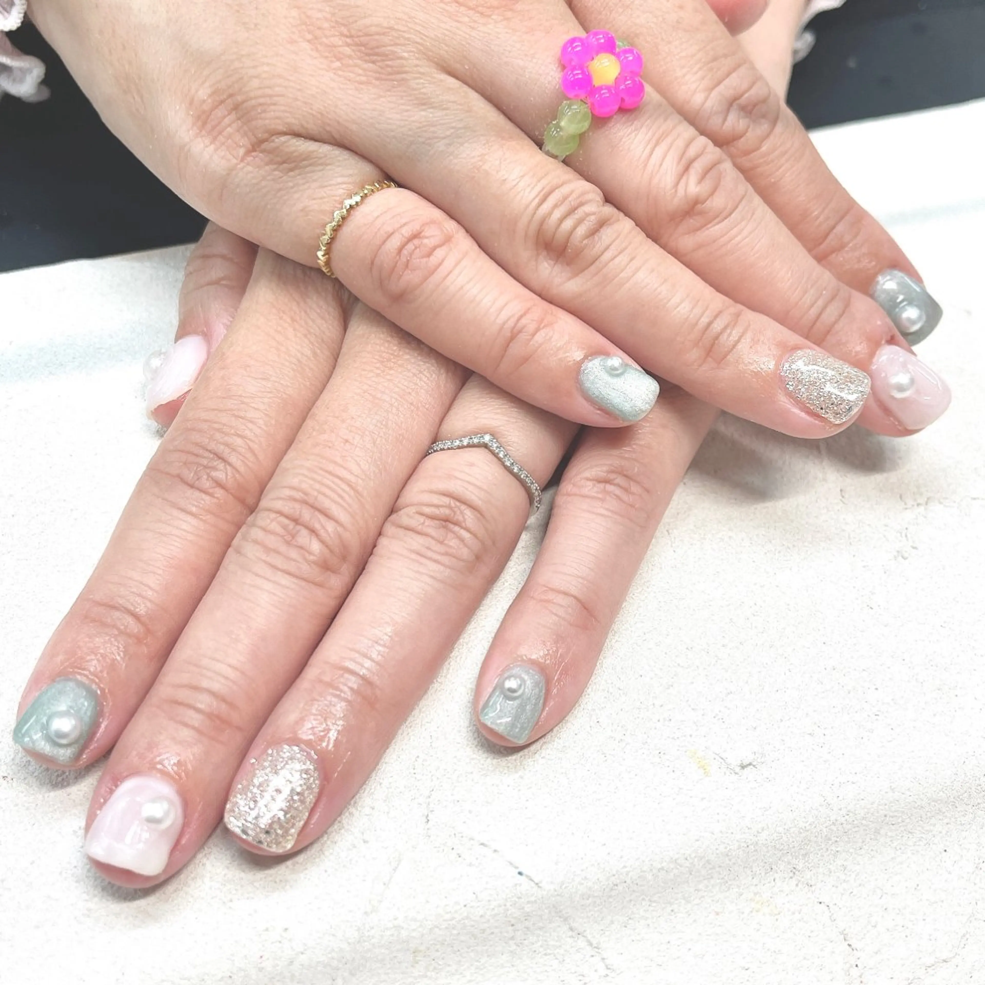 ネイル 水色 マグネットネイル Bianca市ヶ谷店 Aiuraのネイルデザイン