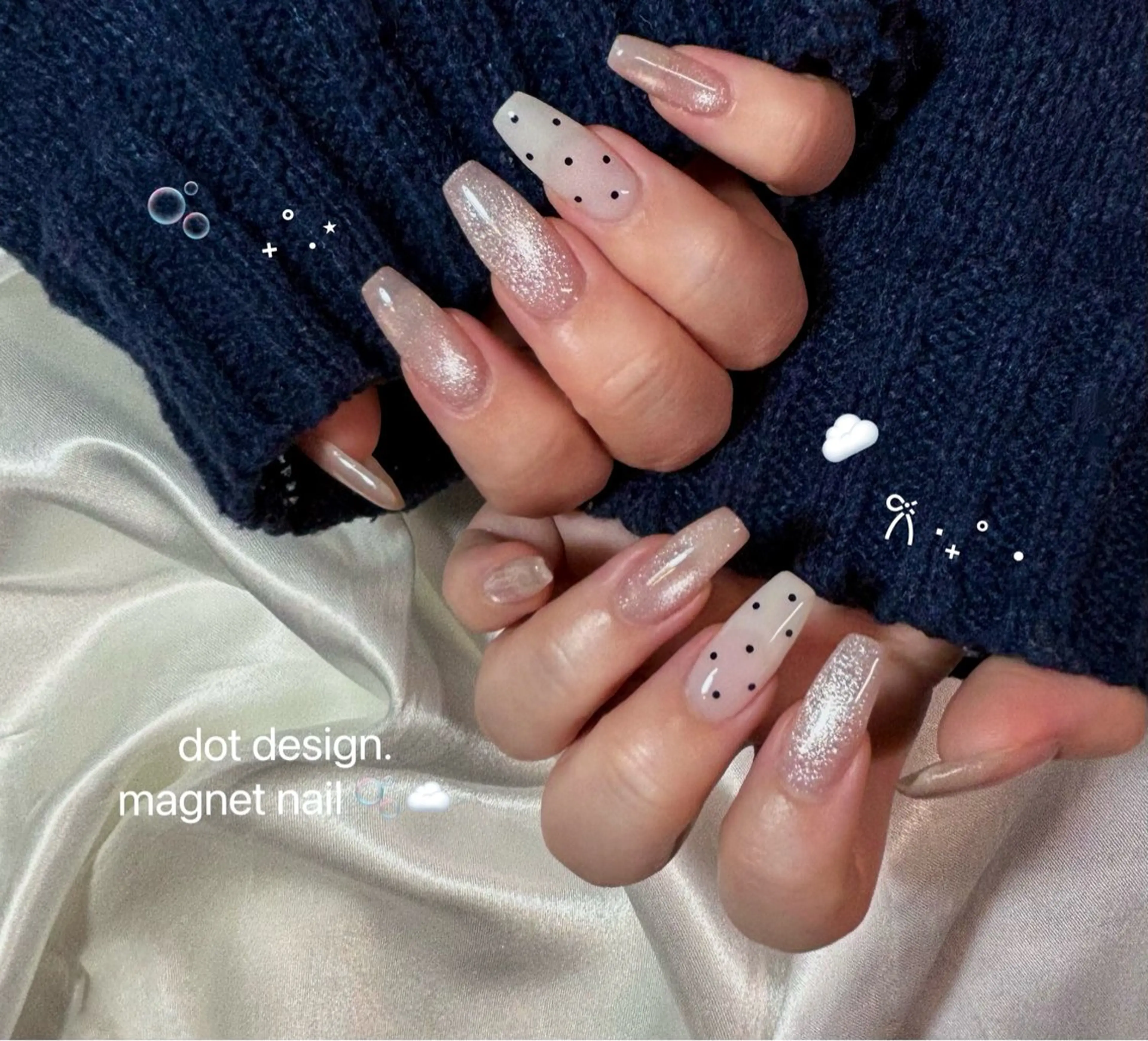 ネイル ドット フレンチネイル ガーリー 韓国ネイル マグネットネイル ハンドネイル Chat noir所属・【chatnoir】 MIYUのネイルデザイン