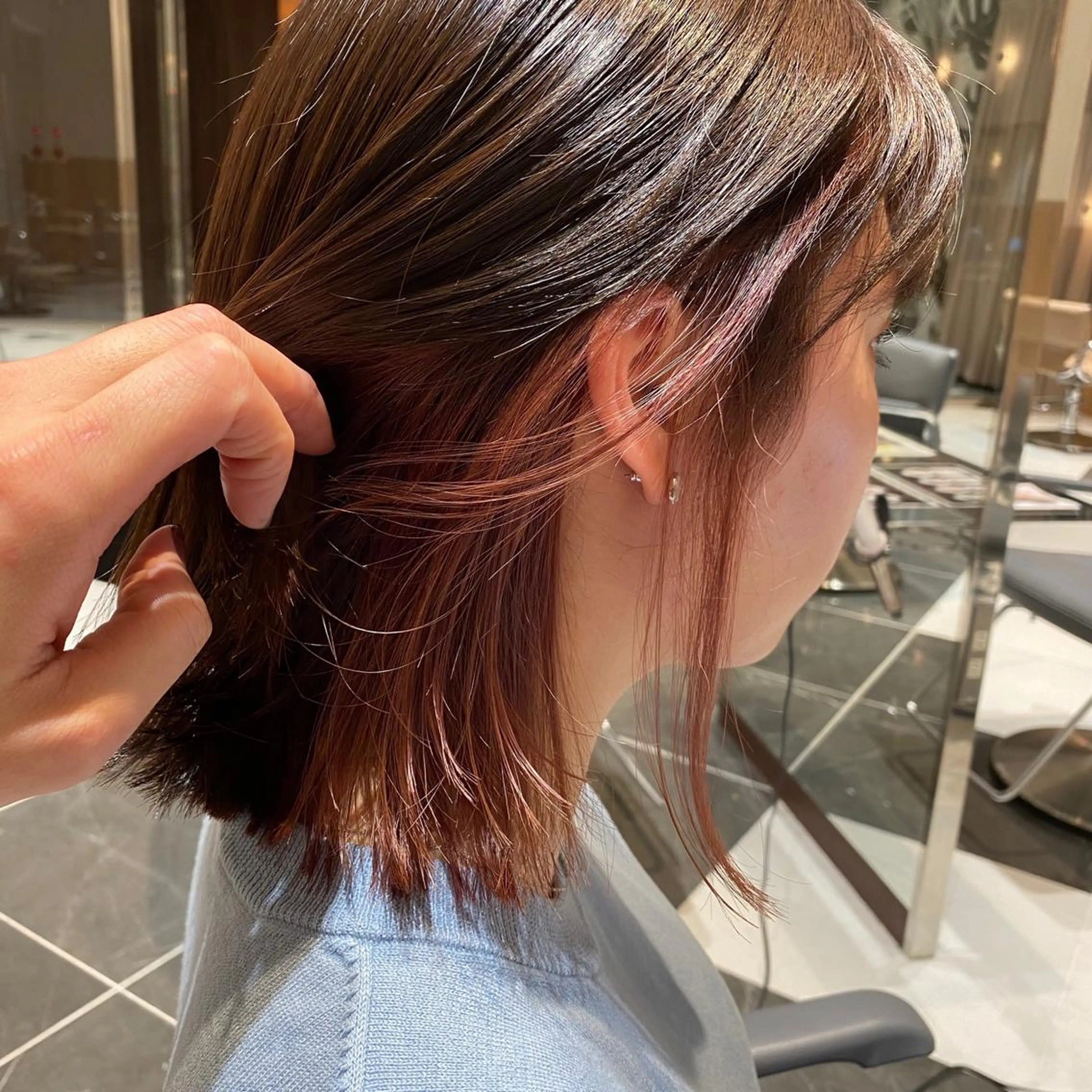 ミディアム カラー ベージュカラー ブリーチ ピンクカラー カット ヘアカラー ボブ/ハイトーン 立川loose 下田のヘアスタイル