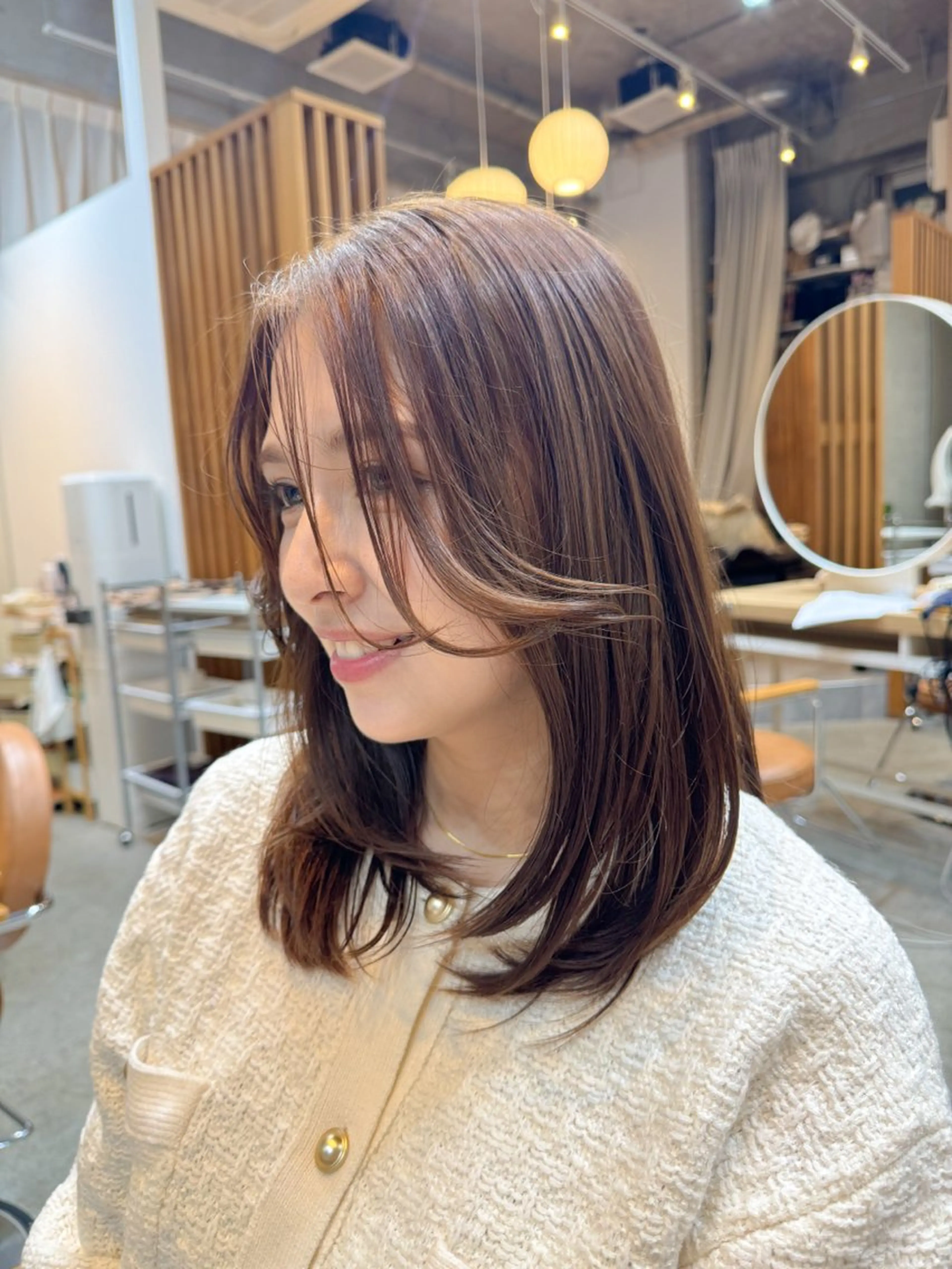 ミディアム カラー ヘアカラー 🫧髪質改善/Wカラ ー 暖色 🌸桜🌸のヘアスタイル