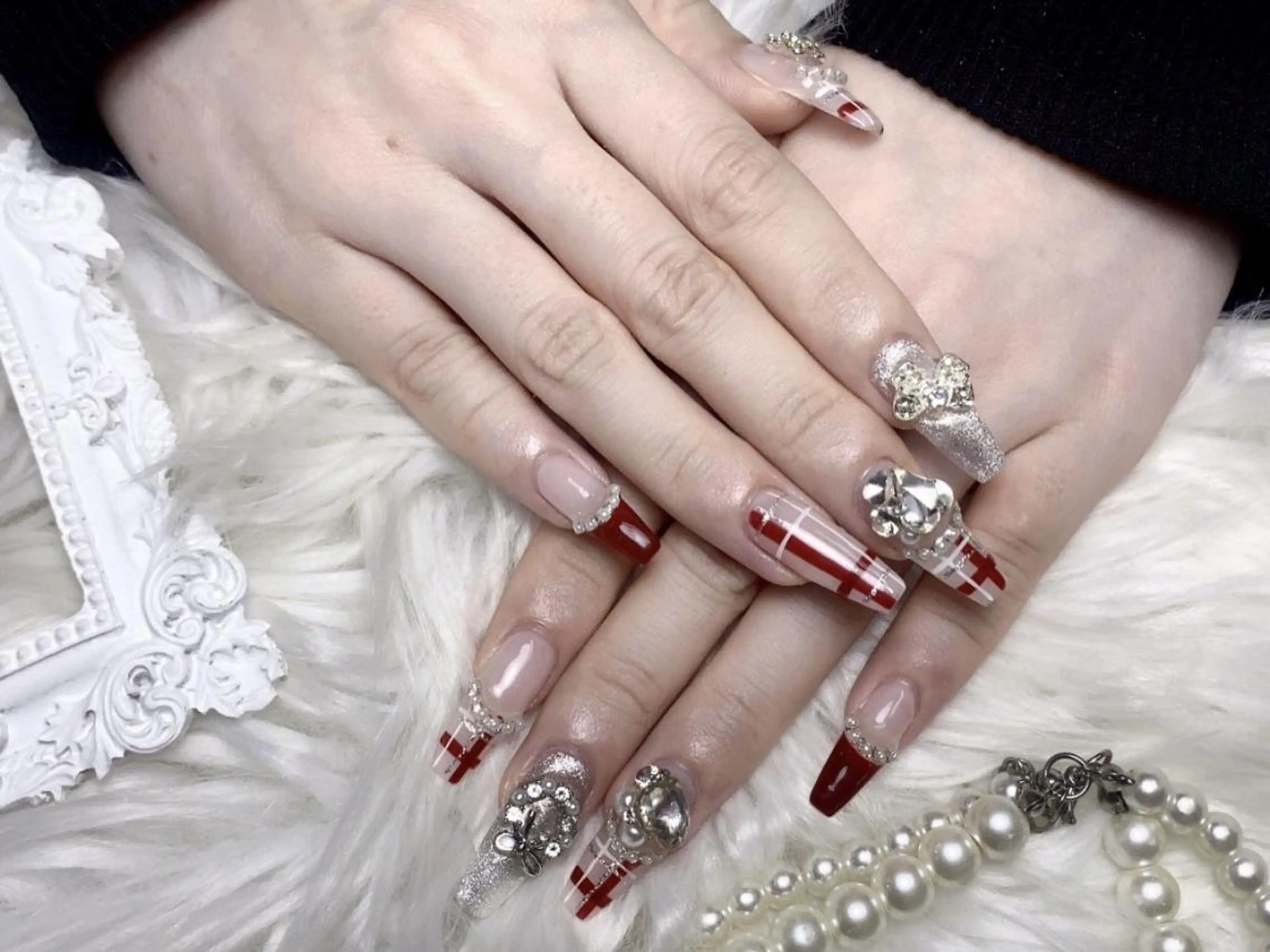 メンズ ネイル アートネイル フレンチネイル ジェルネイル キラキラネイル パラジェル Bloom kabukiのネイルデザイン