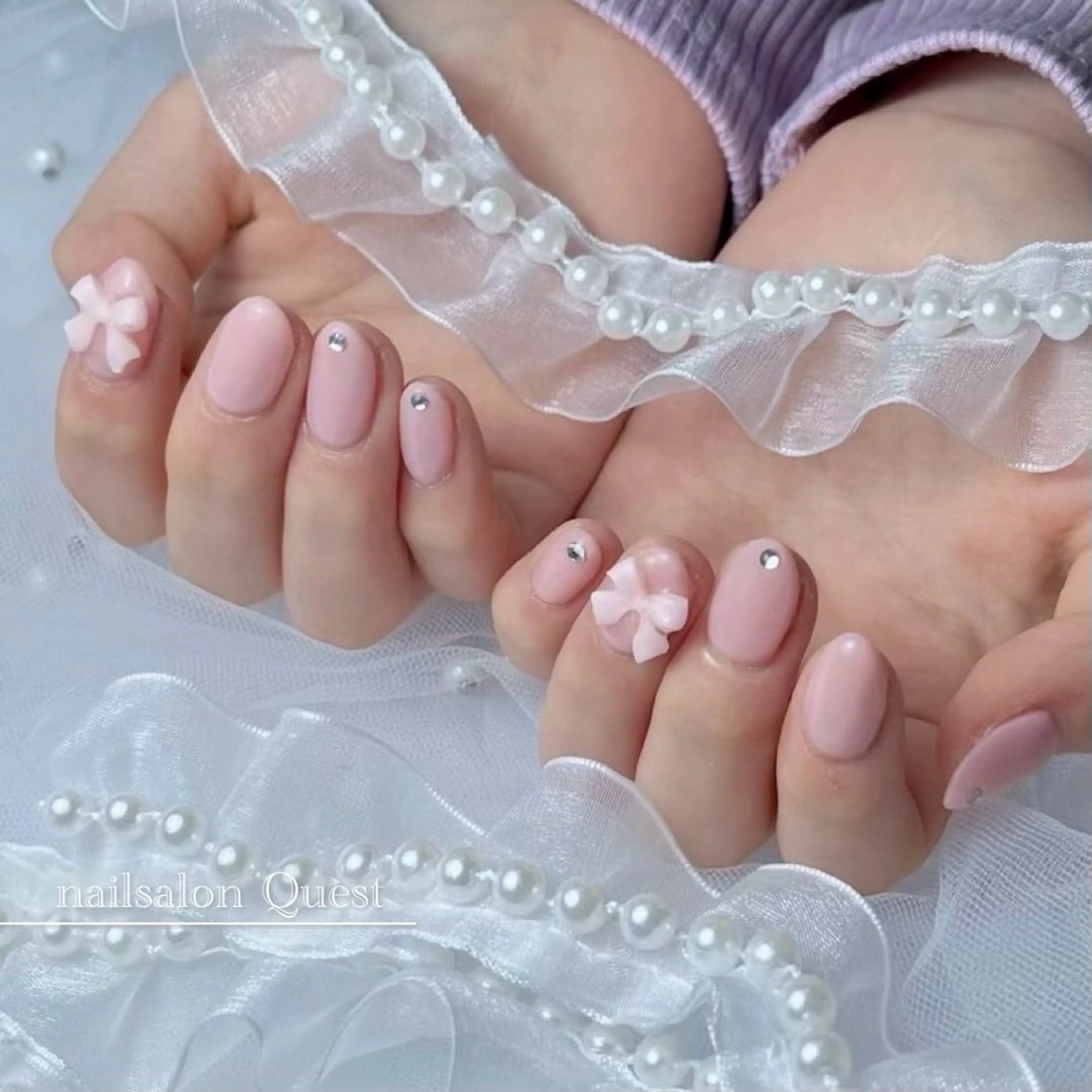 ネイル リボン ハンドネイル nailsalon Questのネイルデザイン