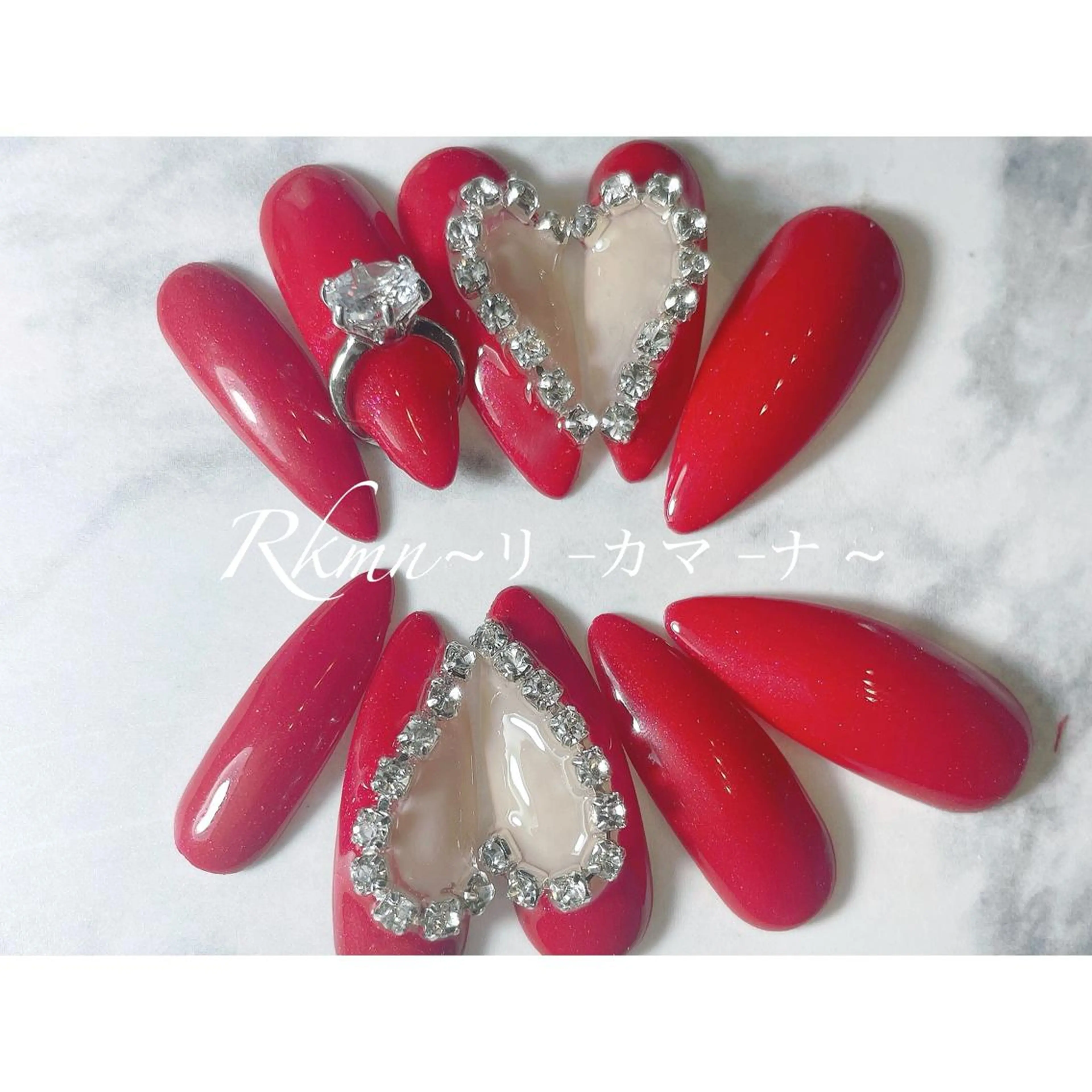 ネイル アートネイル ハート 赤色 春ネイル ハンドネイル フットネイル ハンドケア Rkmn ~リ-カマ-ナ~のネイルデザイン