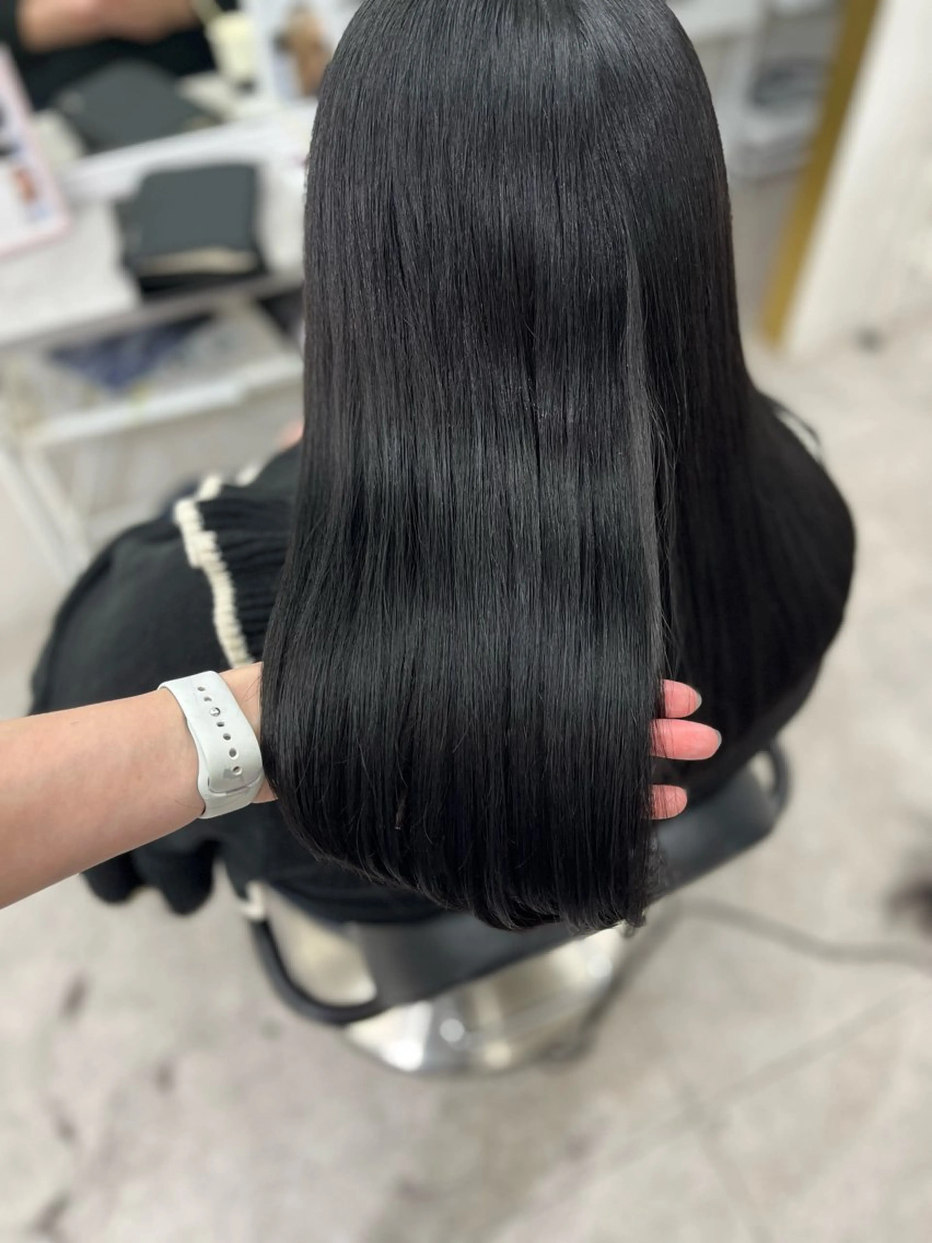 ロング カラー 黒髪 ブルーカラー ブルーブラック カット ヘアカラー トリートメント 🫧ぷる艶カラー🫧 Yuubi🦩のヘアスタイル