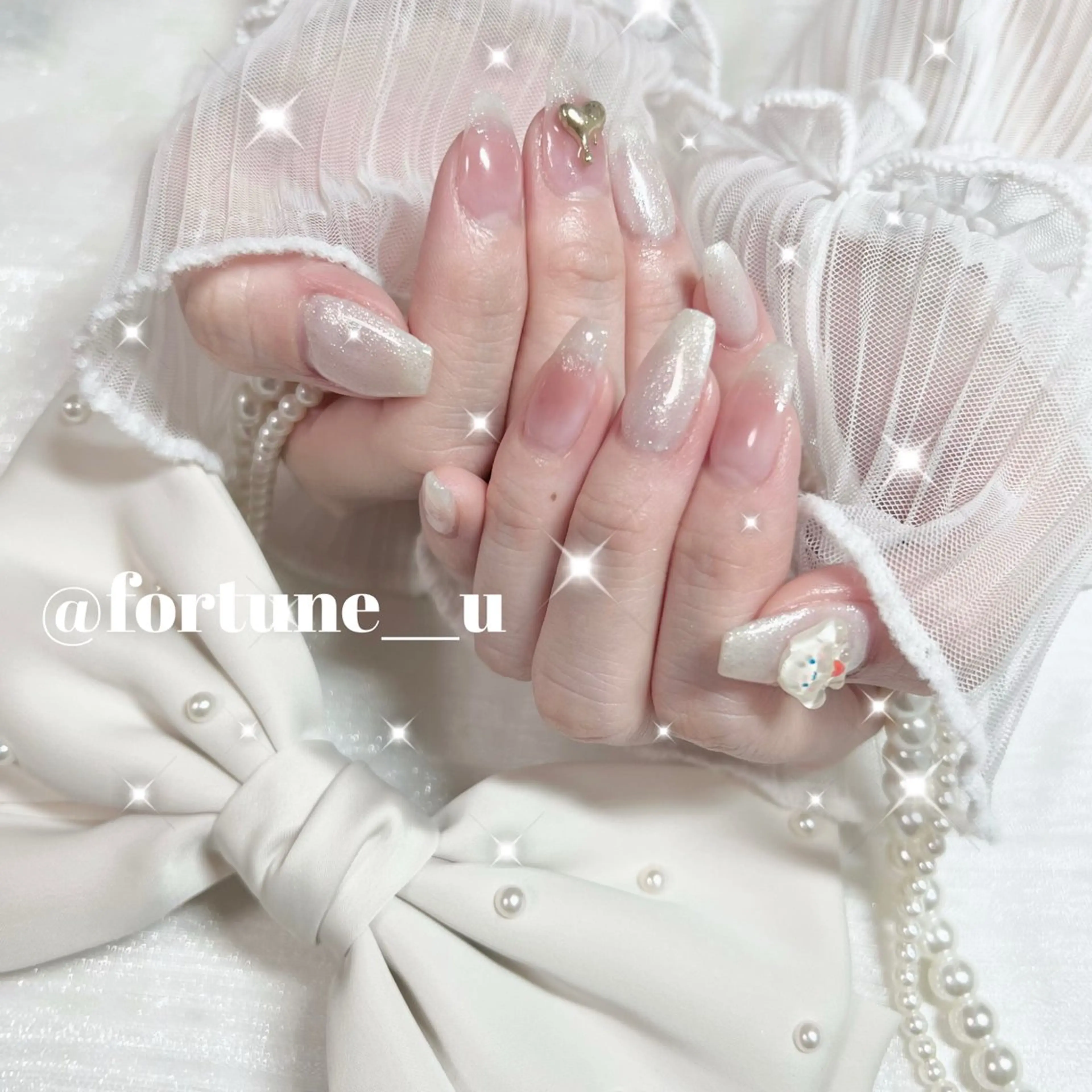 ネイル チークネイル ガーリー 韓国ネイル 持ち込み オフィスネイル ハンドネイル 1/15空✩.*💜 Yuuna💜のネイルデザイン