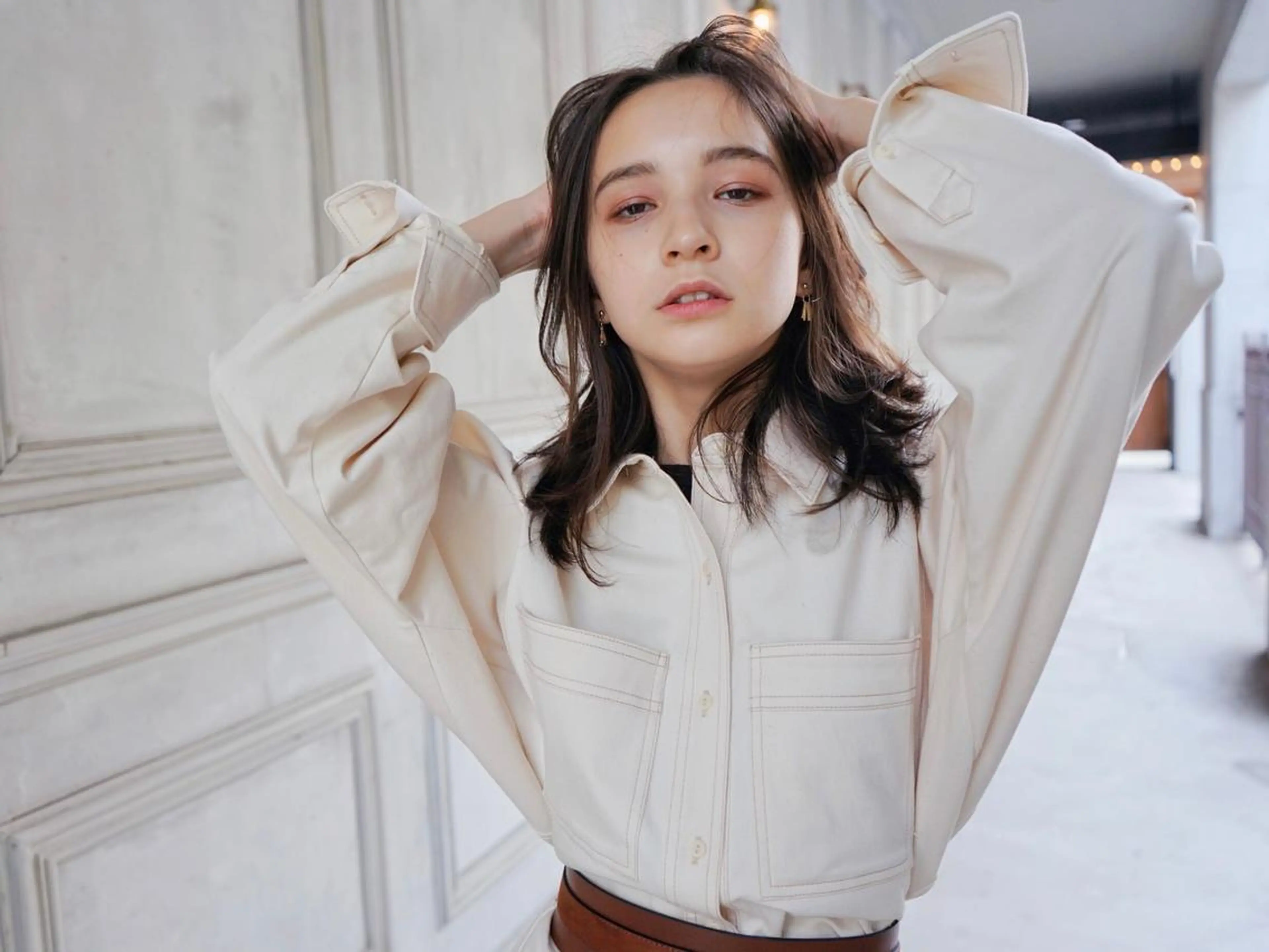 セミロング カラー パーマ ヘアアレンジ アディクシーカラー アッシュ バレイヤージュ ベージュカラー ブリーチ newi grande 横浜店のヘアスタイル