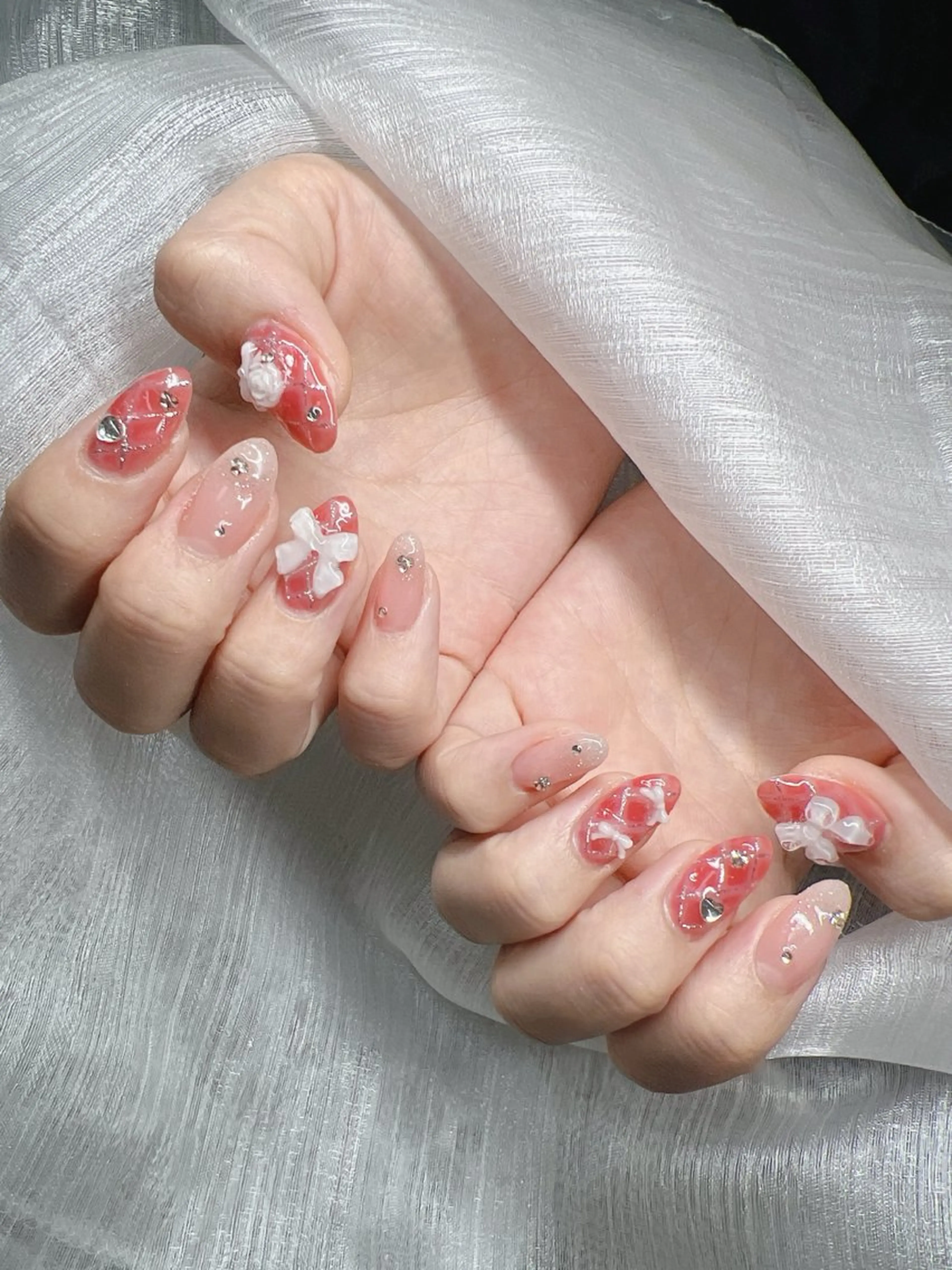 ネイル 長さ出し グラデーション 卒業式 キラキラネイル マグネットネイル ハンドネイル Lee Nails チップ長さだし専門店のネイルデザイン