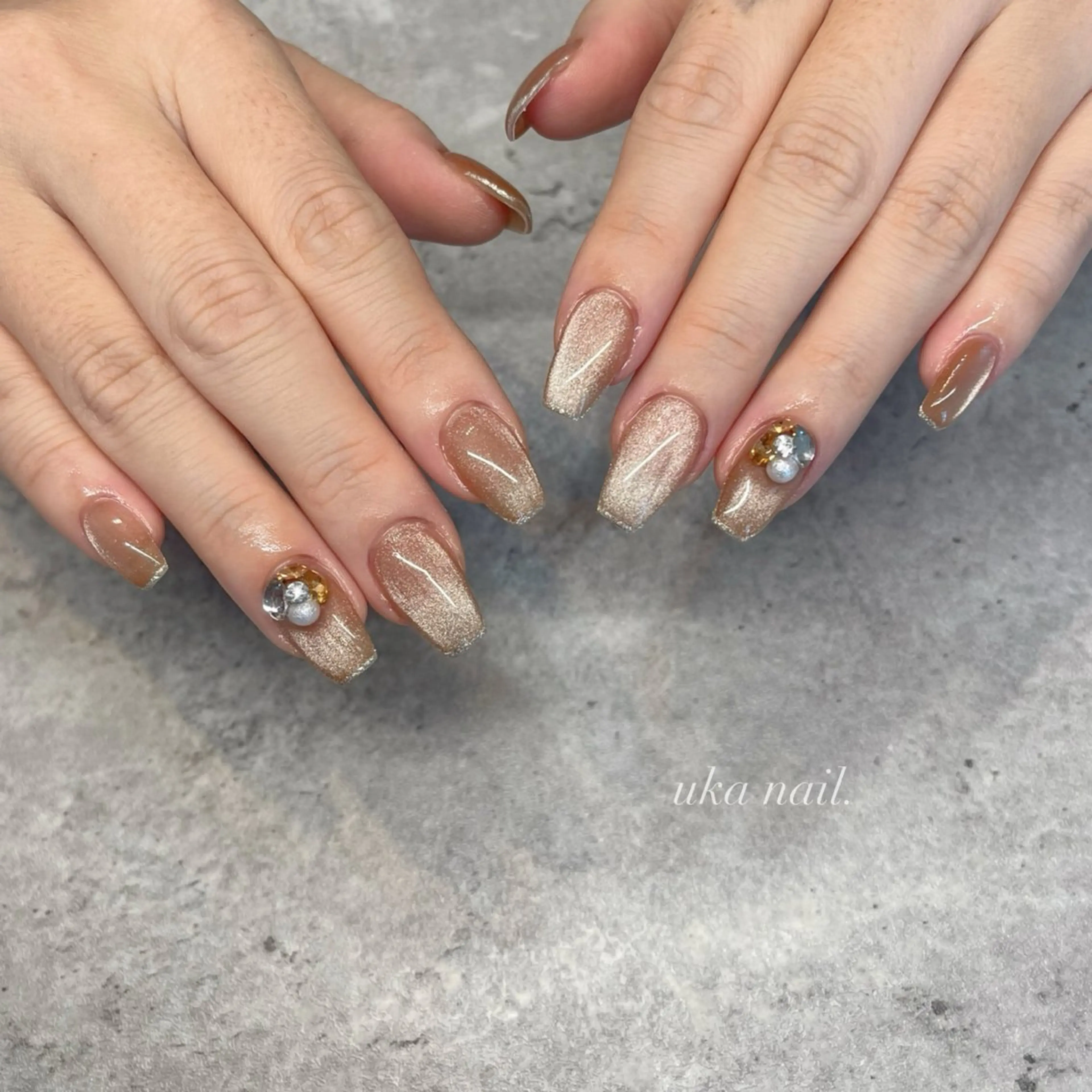 ネイル ブラウン マグネットネイル ハンドネイル uka nailのネイルデザイン