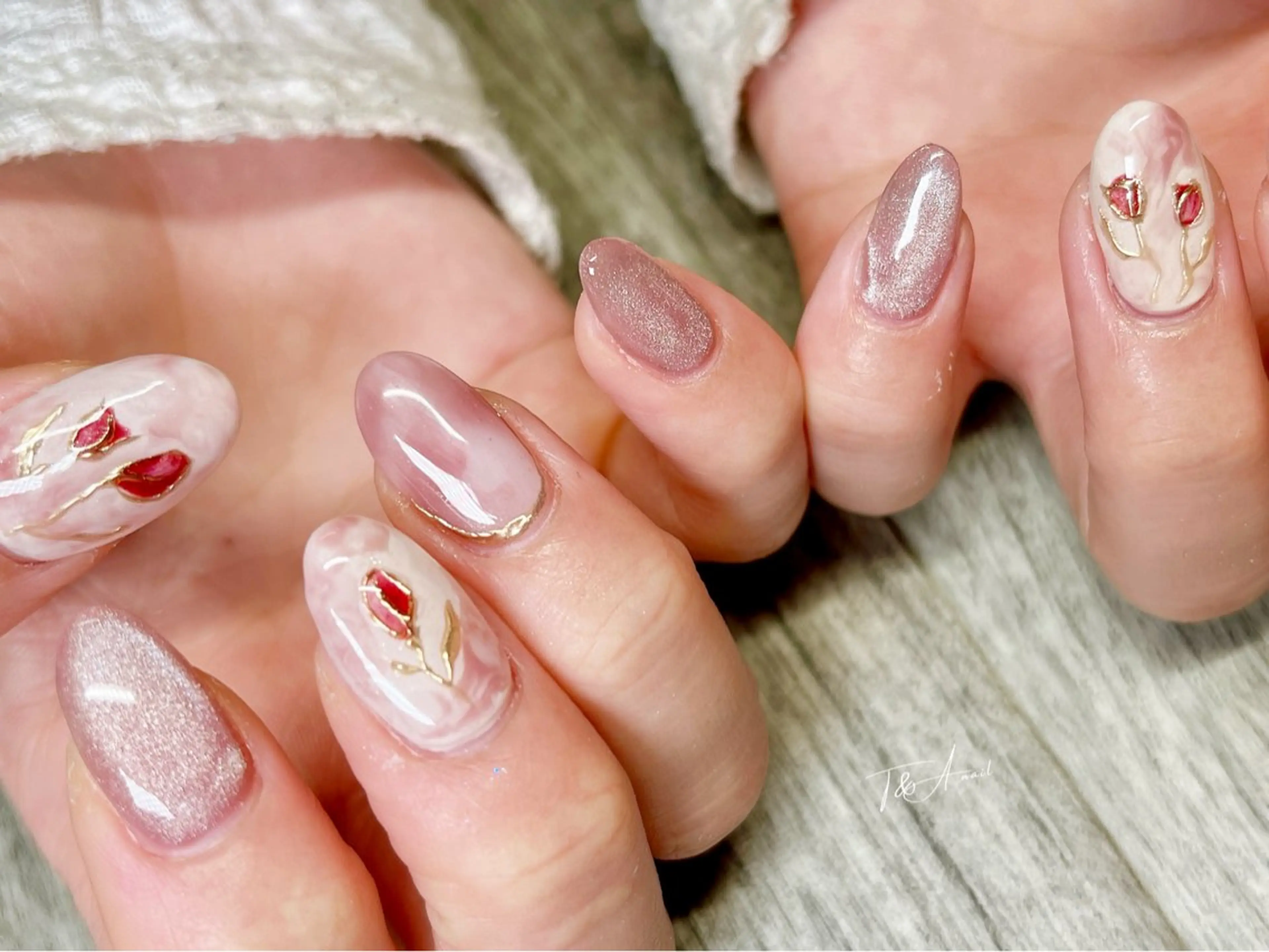 ネイル フラワーネイル ジェルネイル 大理石ネイル(マーブル) ニュアンスネイル スカルプネイル ハンドネイル T&A nailのネイルデザイン