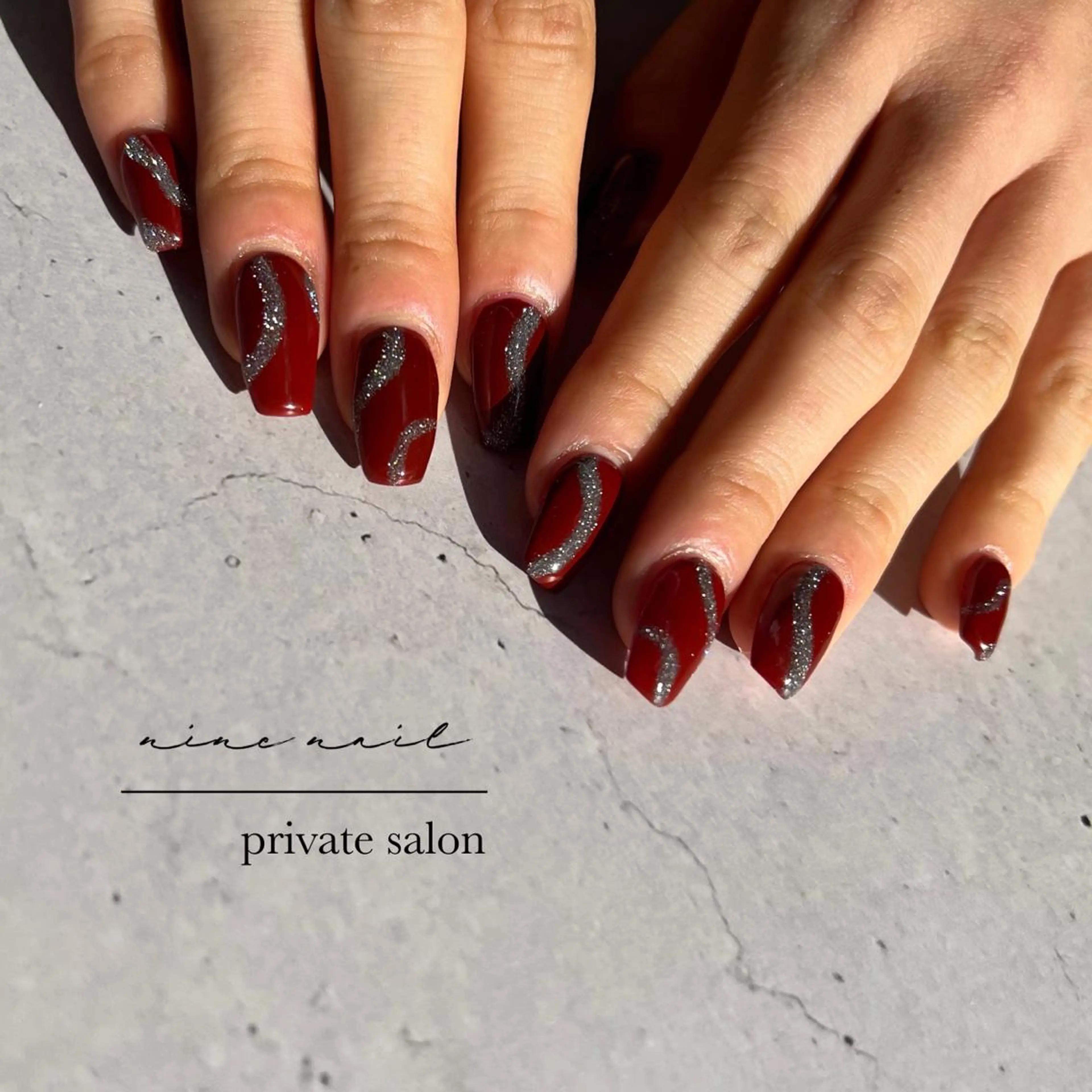 ネイル ボルドー フラッシュネイル シンプルネイル nine nailのネイルデザイン