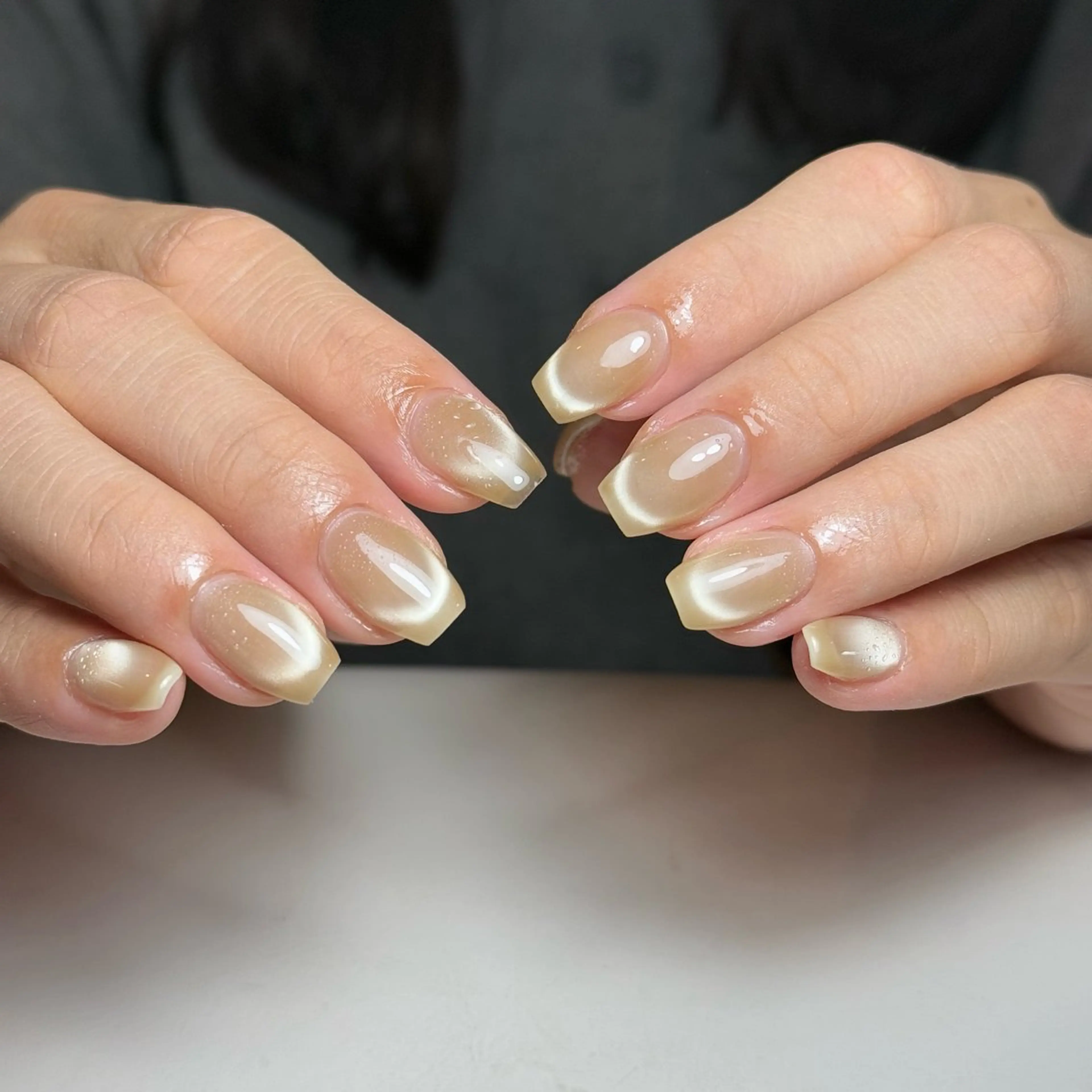 ネイル チークネイル フレンチネイル グラデーション キラキラネイル 韓国ネイル ハンドネイル Risa_ Nailのネイルデザイン