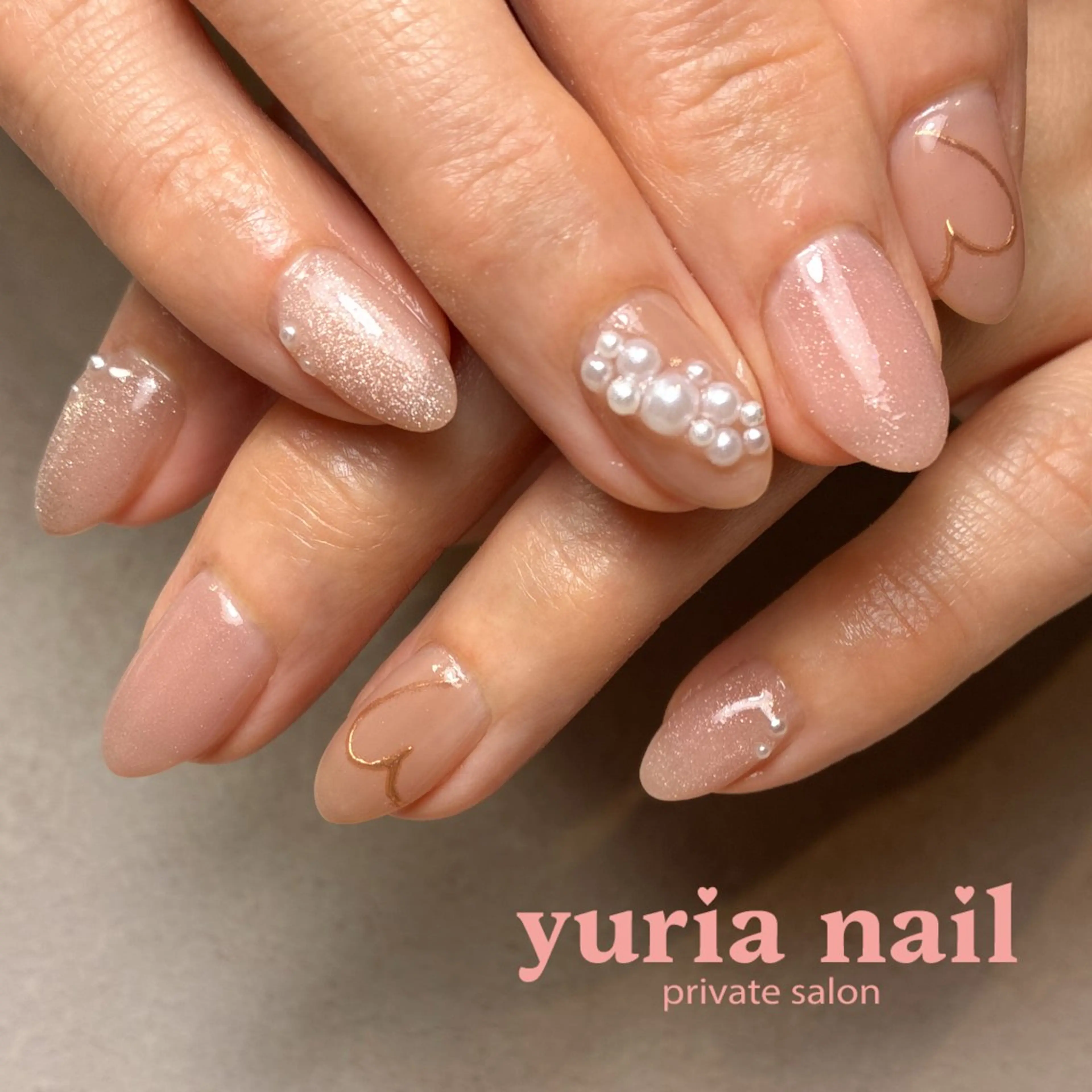 ネイル アートネイル ジェルネイル ハート マグネットネイル ピンク ハンドネイル 小林 ゆりあのネイルデザイン